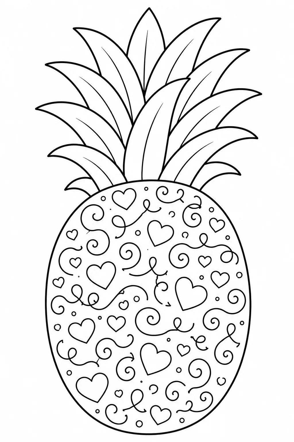 Pineapple filled with hearts, swirls, and small dots for creative coloring