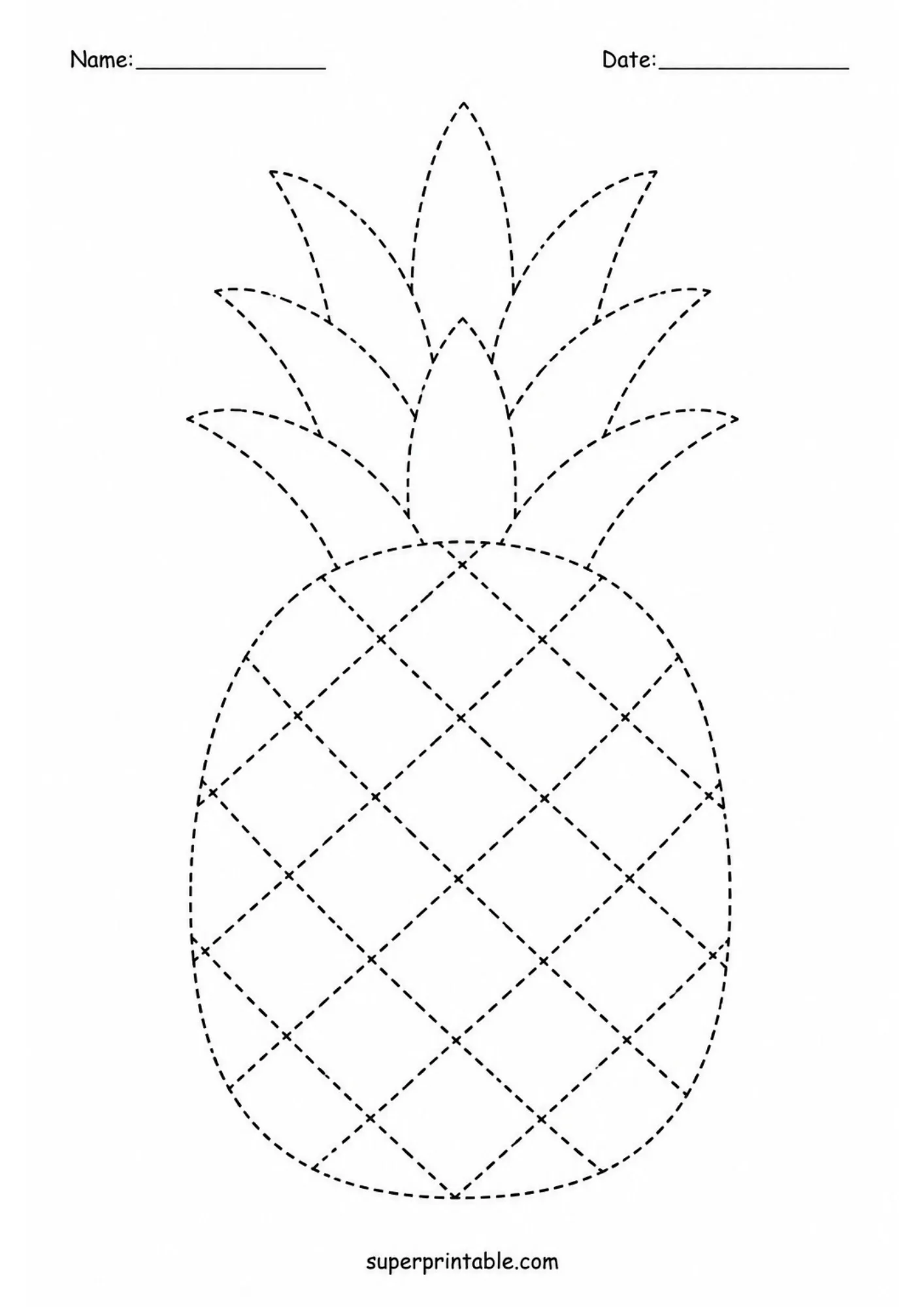 Pineapple illustration with diamond grid pattern in dashed lines.