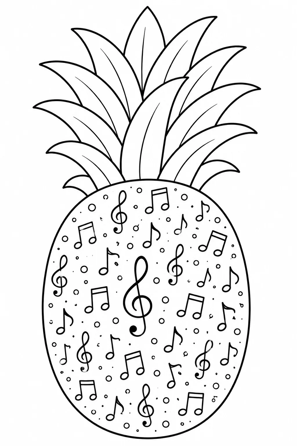 Pineapple filled with musical notes and treble clefs for creative coloring