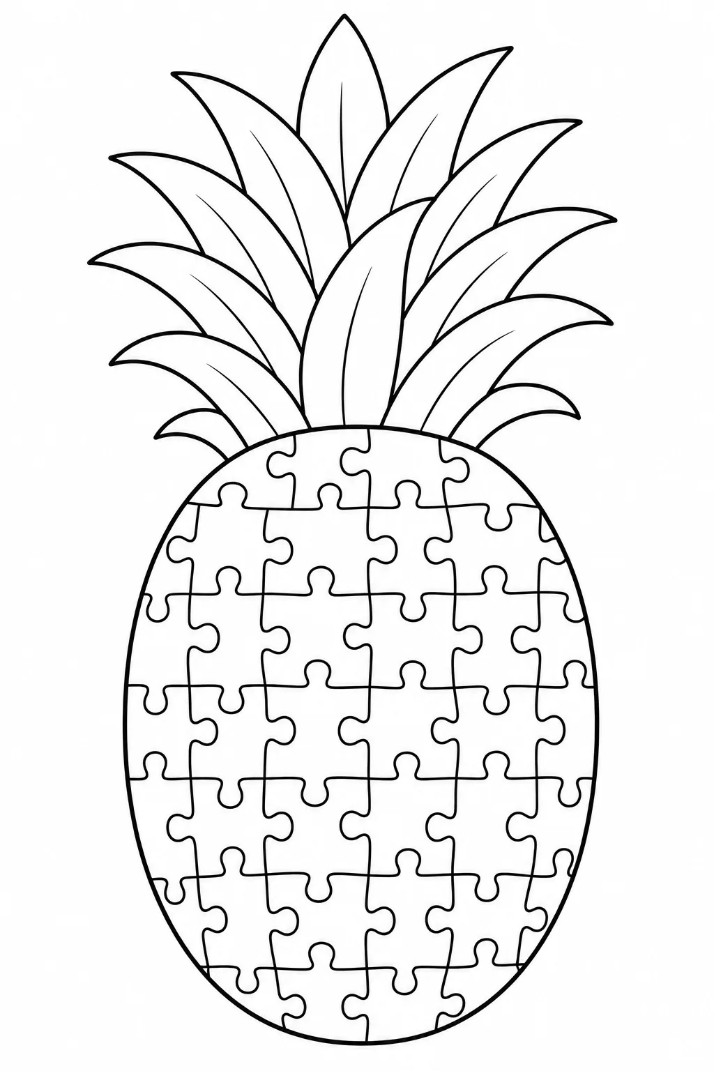 Pineapple with interlocking puzzle pieces creating a fun coloring pattern