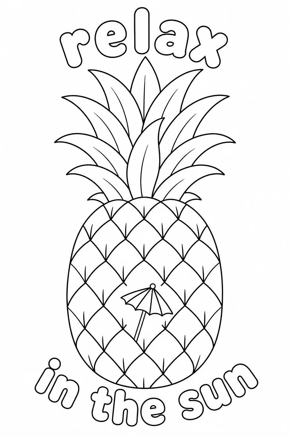 Relaxing pineapple coloring design with beach umbrella and sunny message