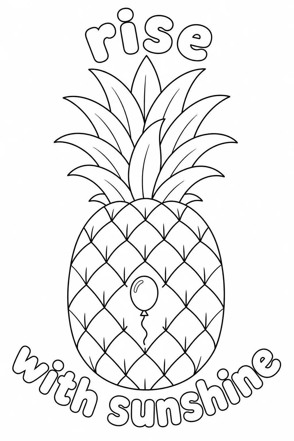 Cheerful pineapple coloring page with sunshine message and tropical leaves