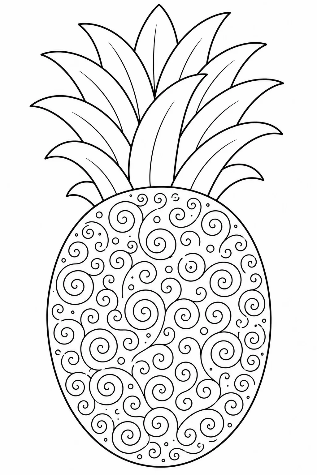 Pineapple filled with large and small spiral swirls in a decorative pattern