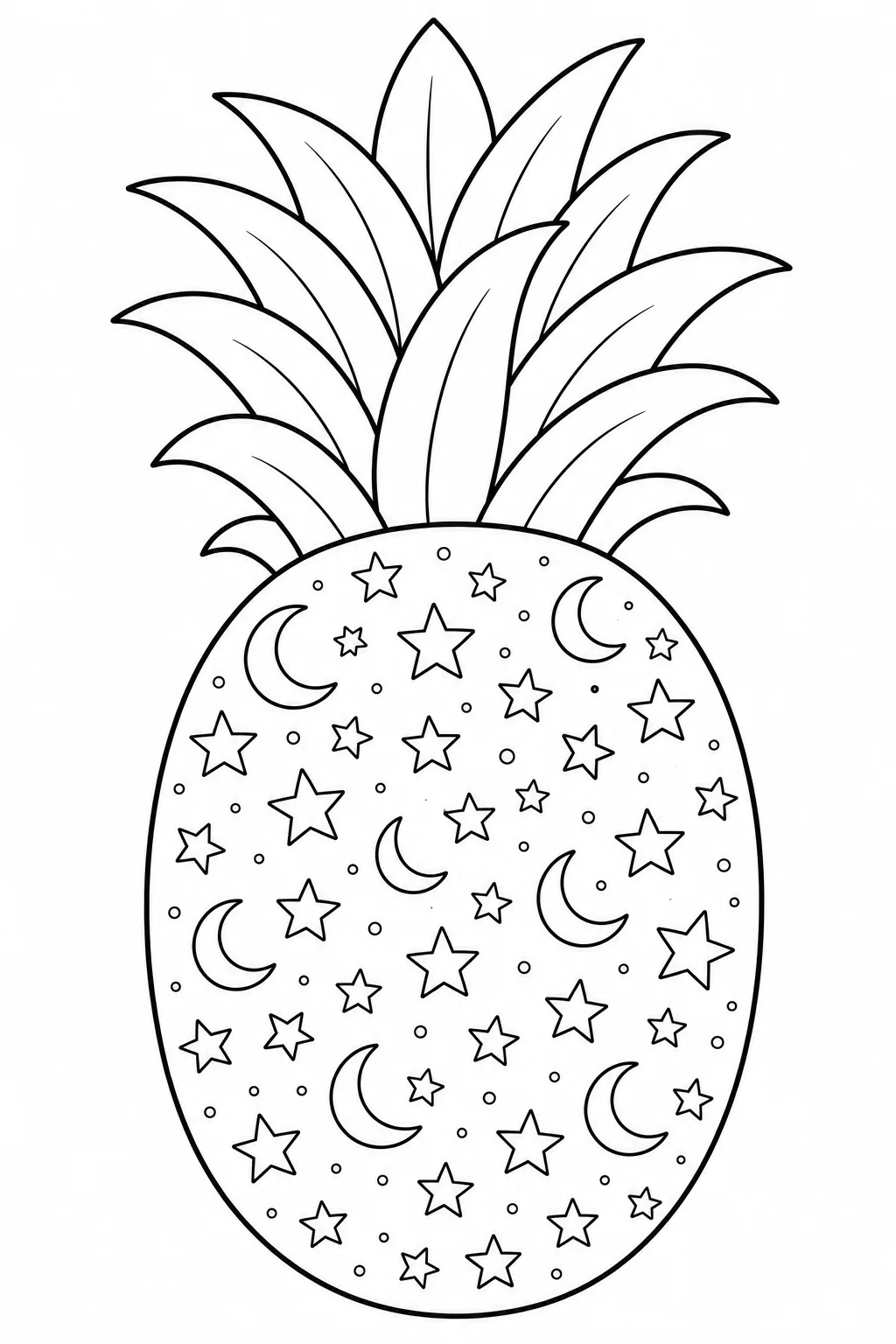 Pineapple decorated with stars and crescent moons for a dreamy coloring activity