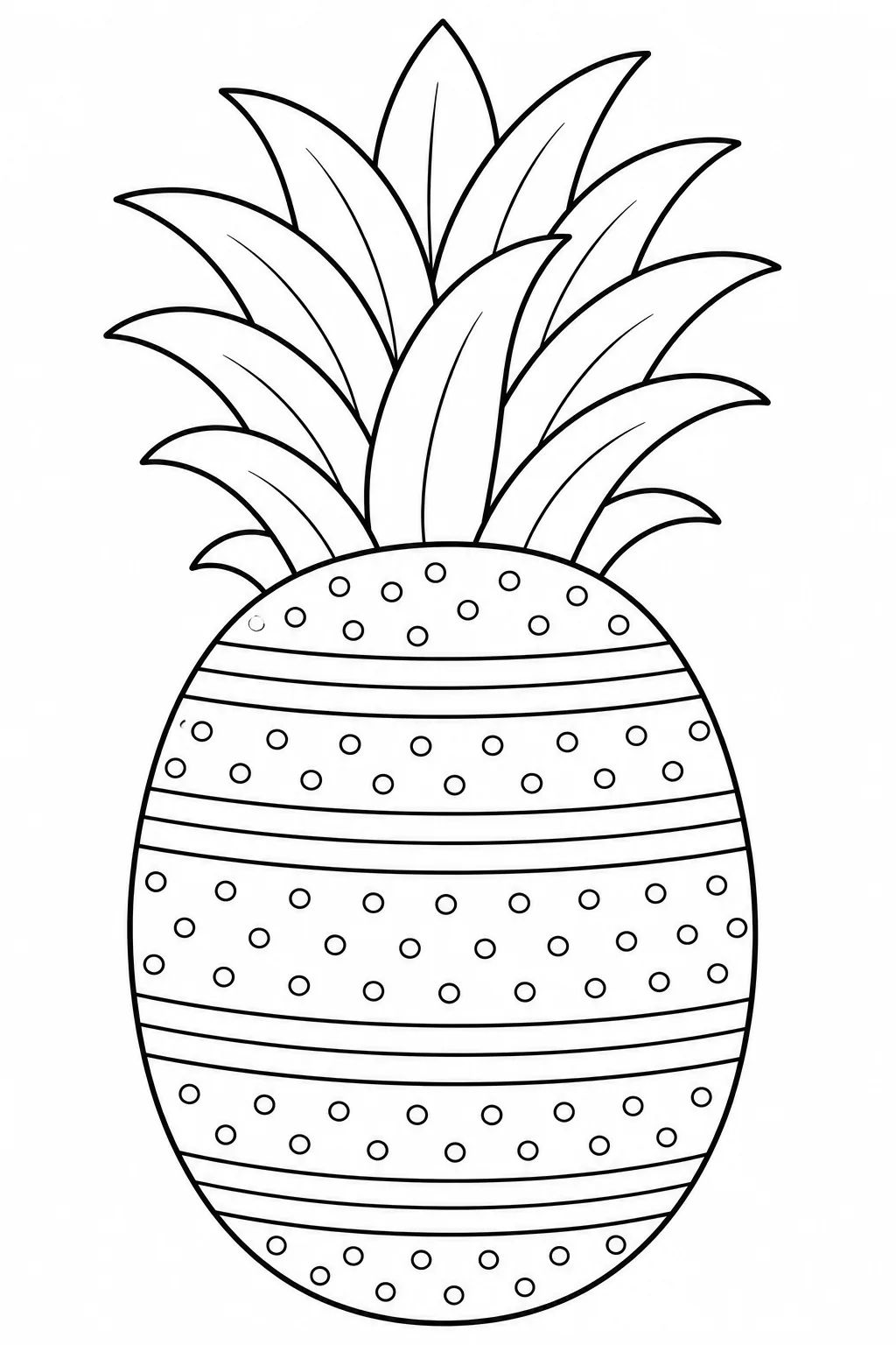 Pineapple with curved stripes and rows of dots in a geometric coloring design