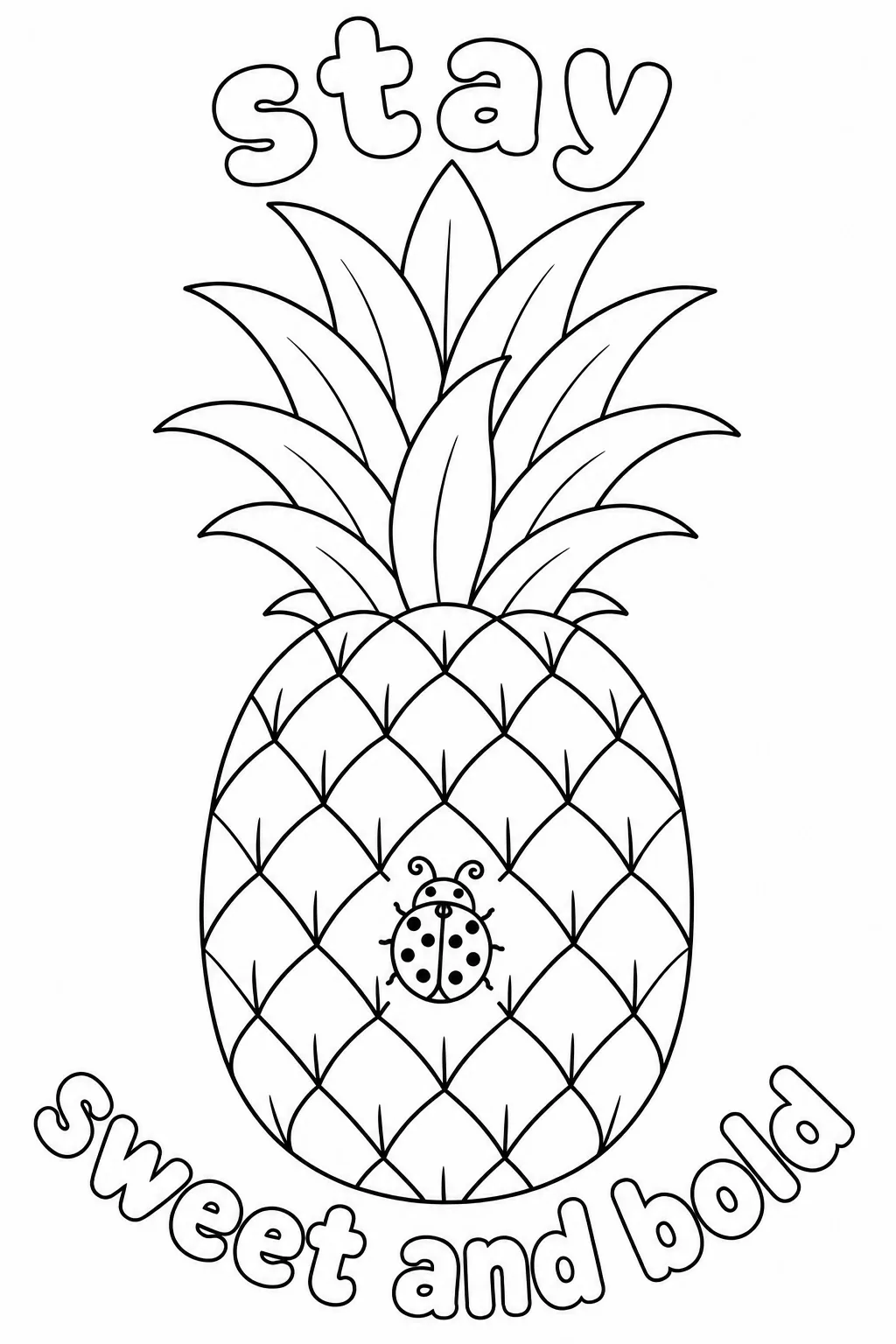 Sweet and bold pineapple coloring page with patterned fruit and leaves