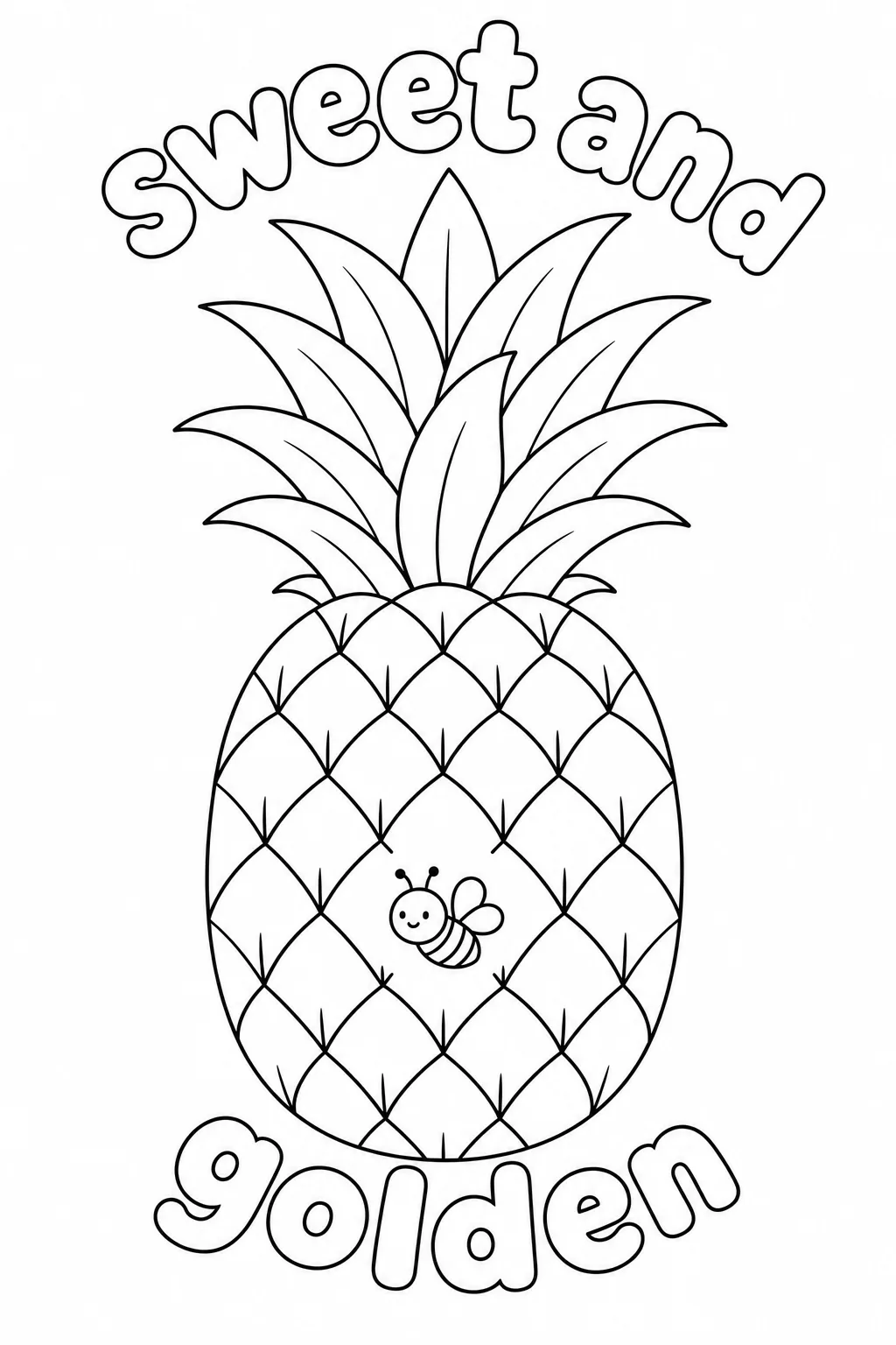 Sweet and spicy pineapple coloring design with patterned tropical fruit
