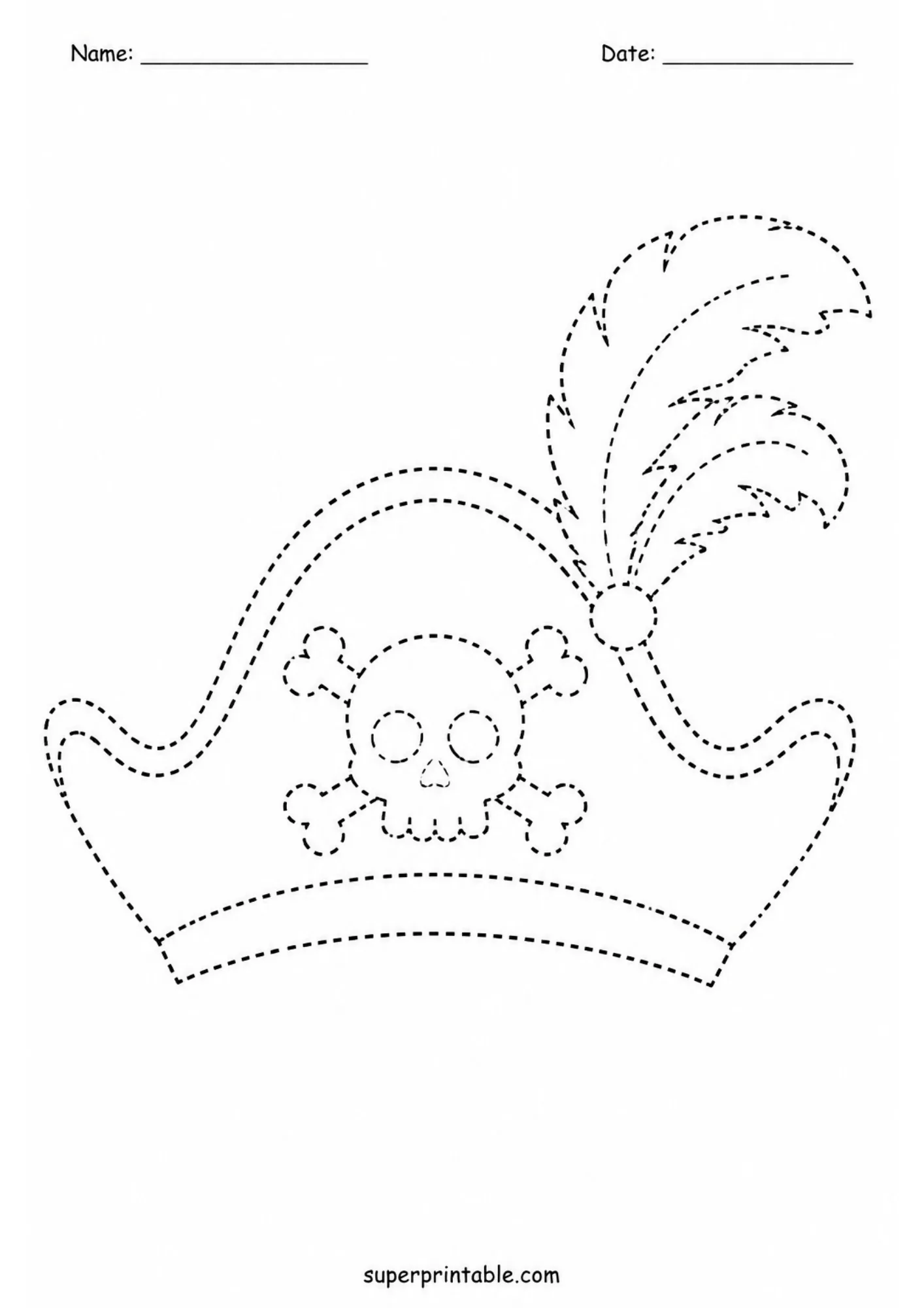 Pirate hat with skull and crossbones in pirate tracing pages.