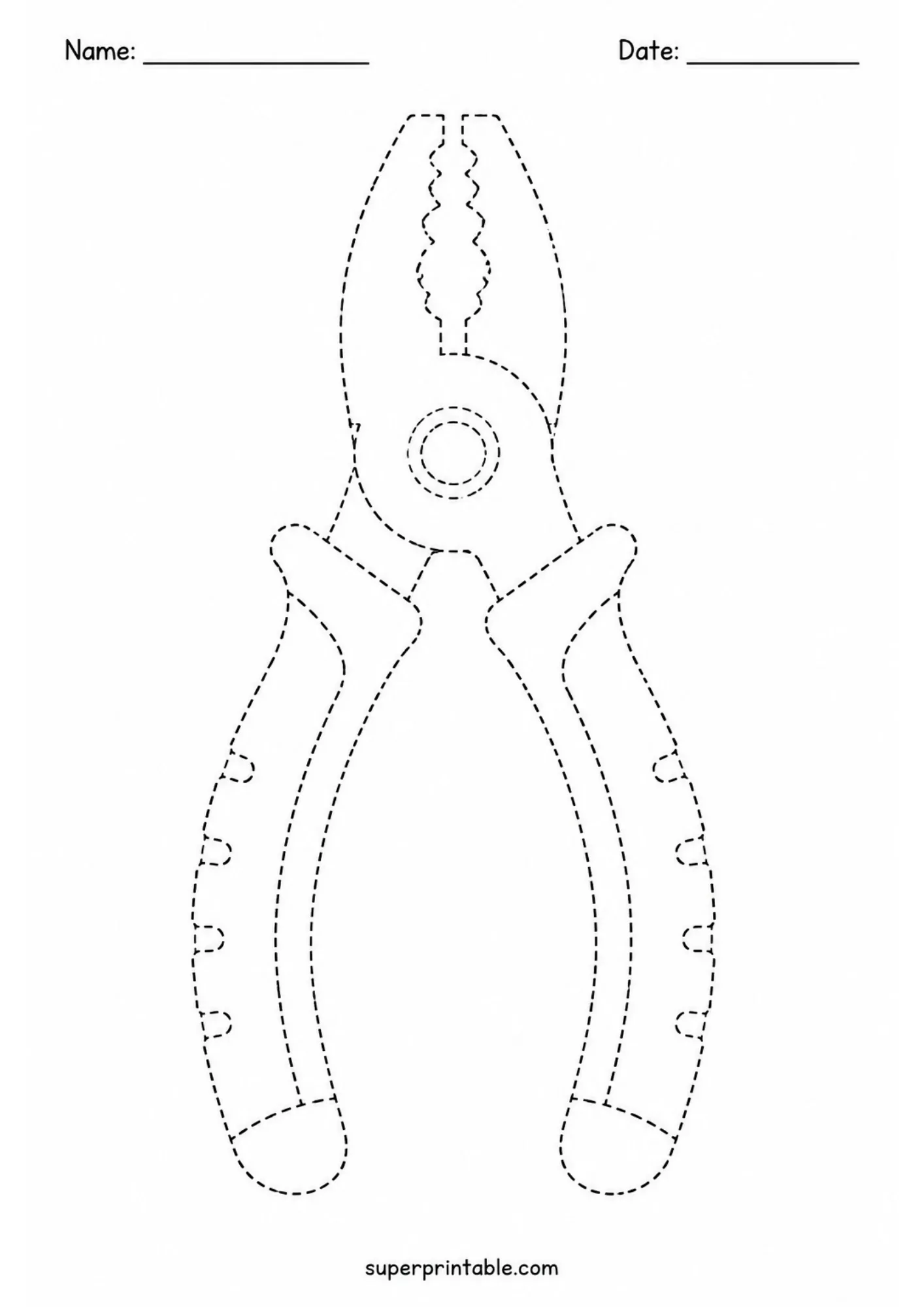 Printable pliers line tracing worksheet for construction activity worksheets for kids.