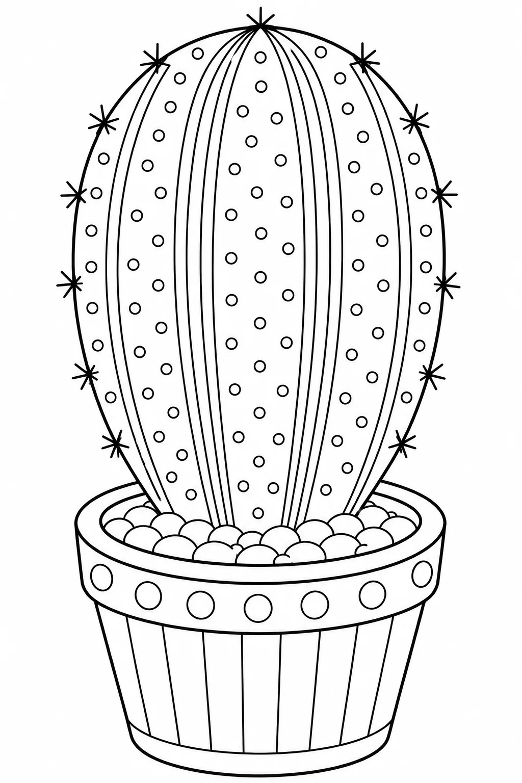 Potted cactus decorated with a repeating polka dot pattern.