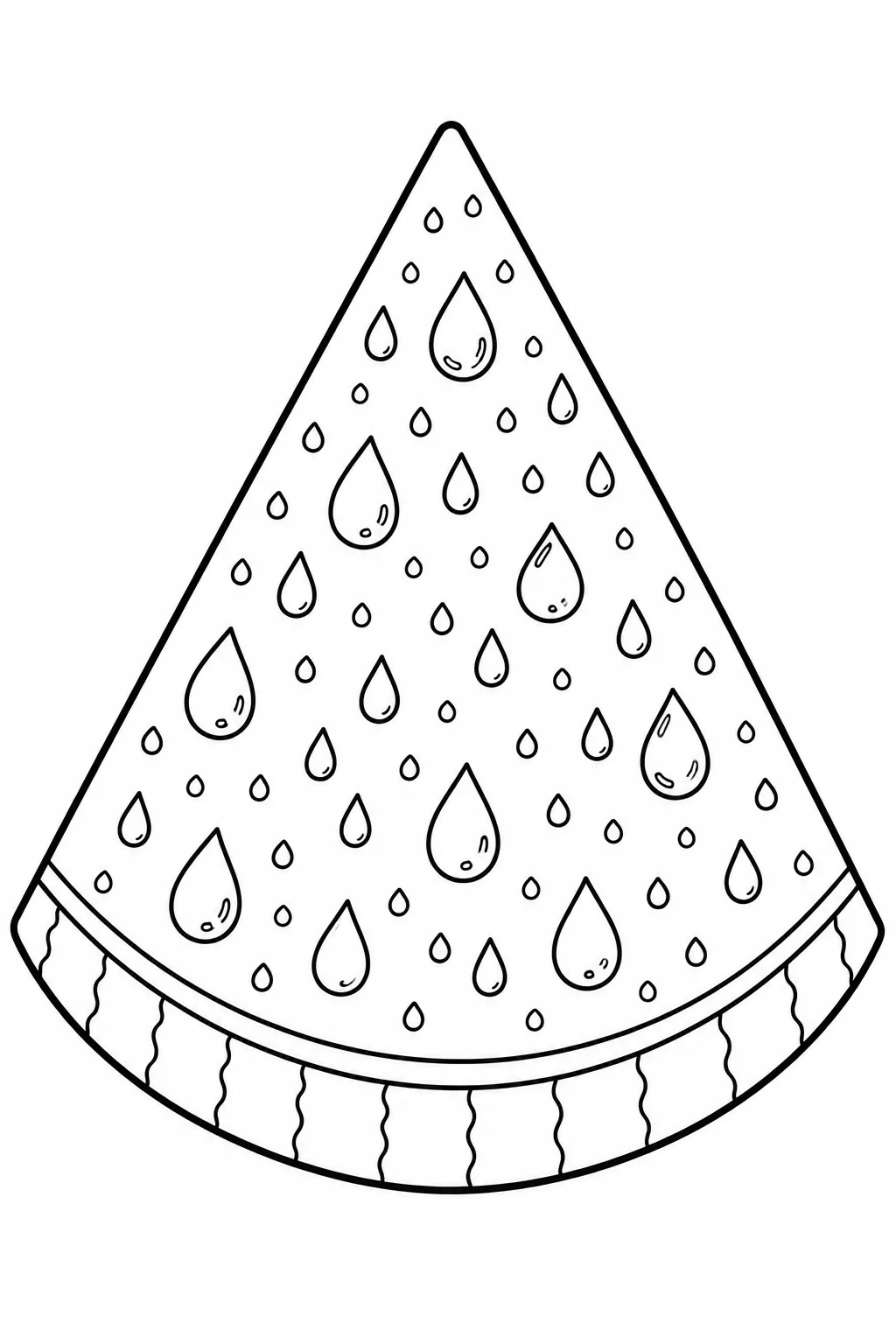 Densely packed teardrop seeds pattern on a tall watermelon slice coloring sheet.