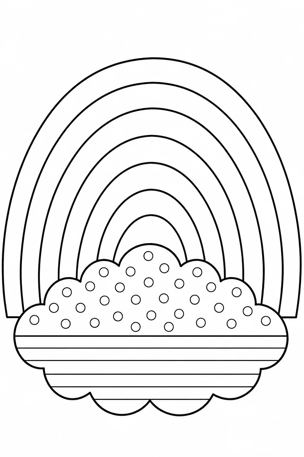 Rainbow page with a cloud featuring dots and horizontal stripe patterns