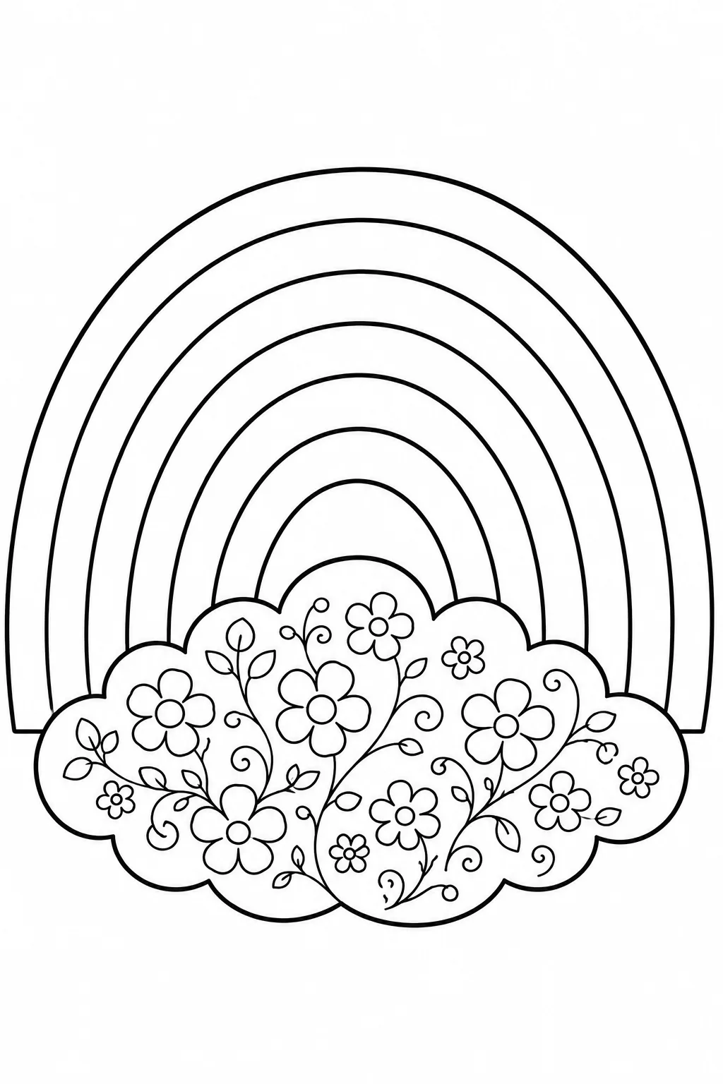 Rainbow page with a cloud packed with small floral patterns