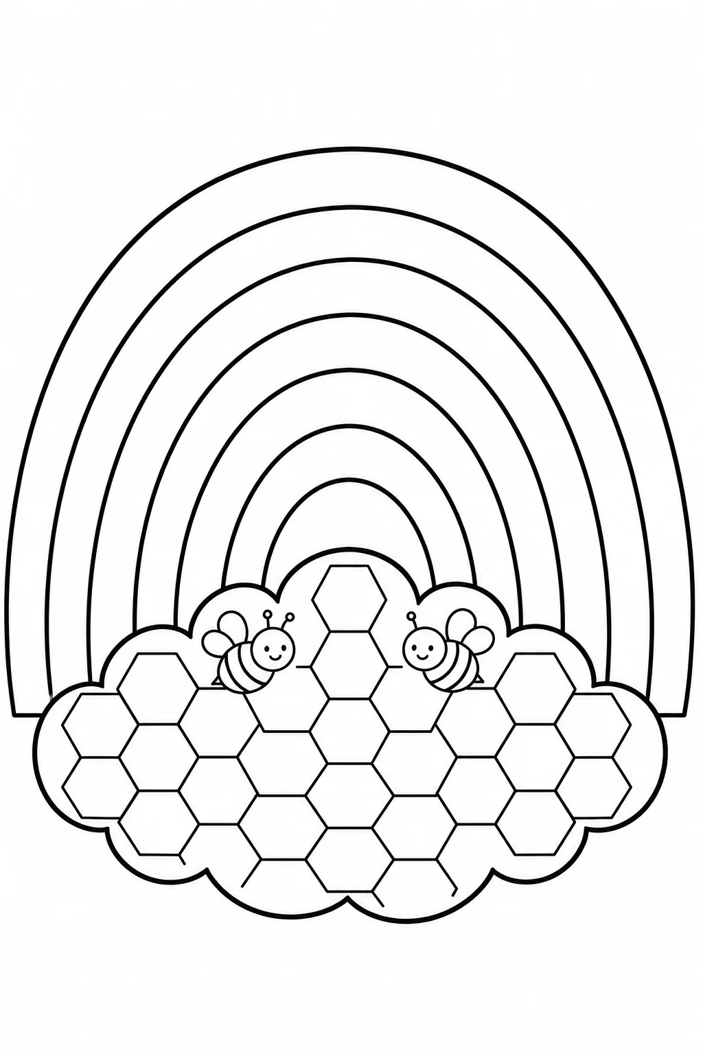 Rainbow page with an interlocking hexagon honeycomb cloud pattern
