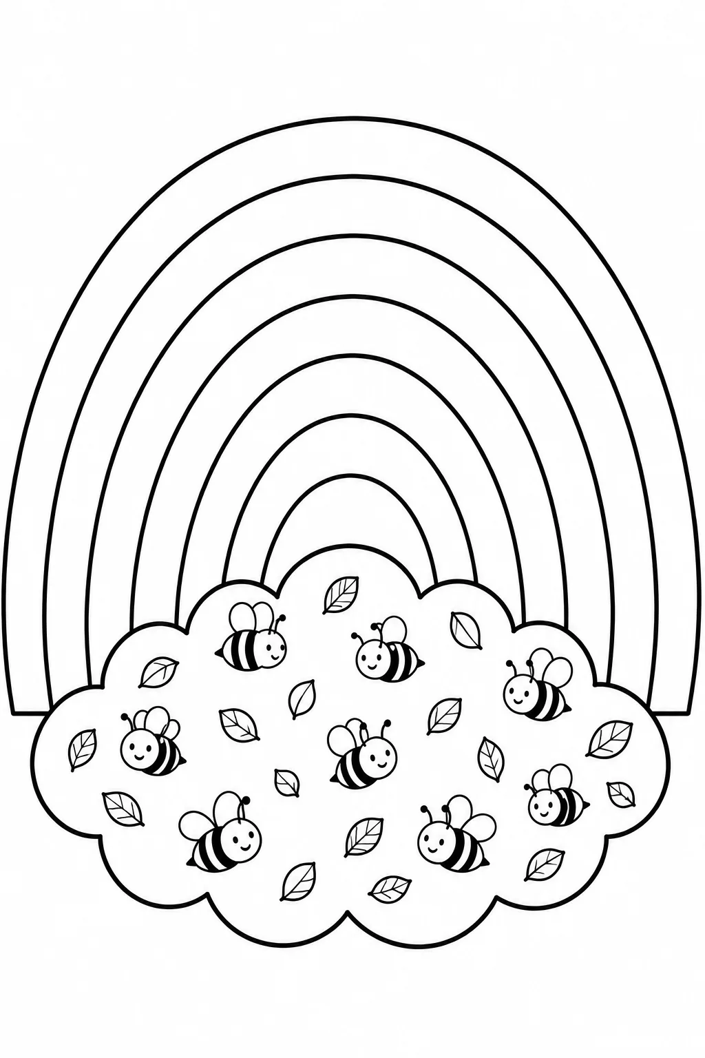 Rainbow page with a cloud filled with cute ladybug patterns