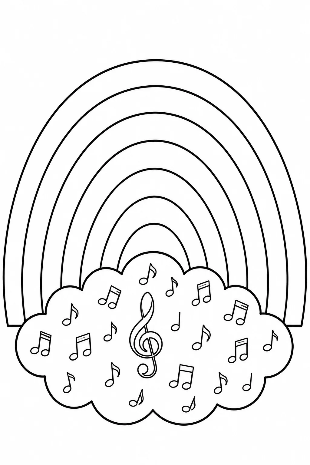 Rainbow page with a cloud filled with repeated musical notes