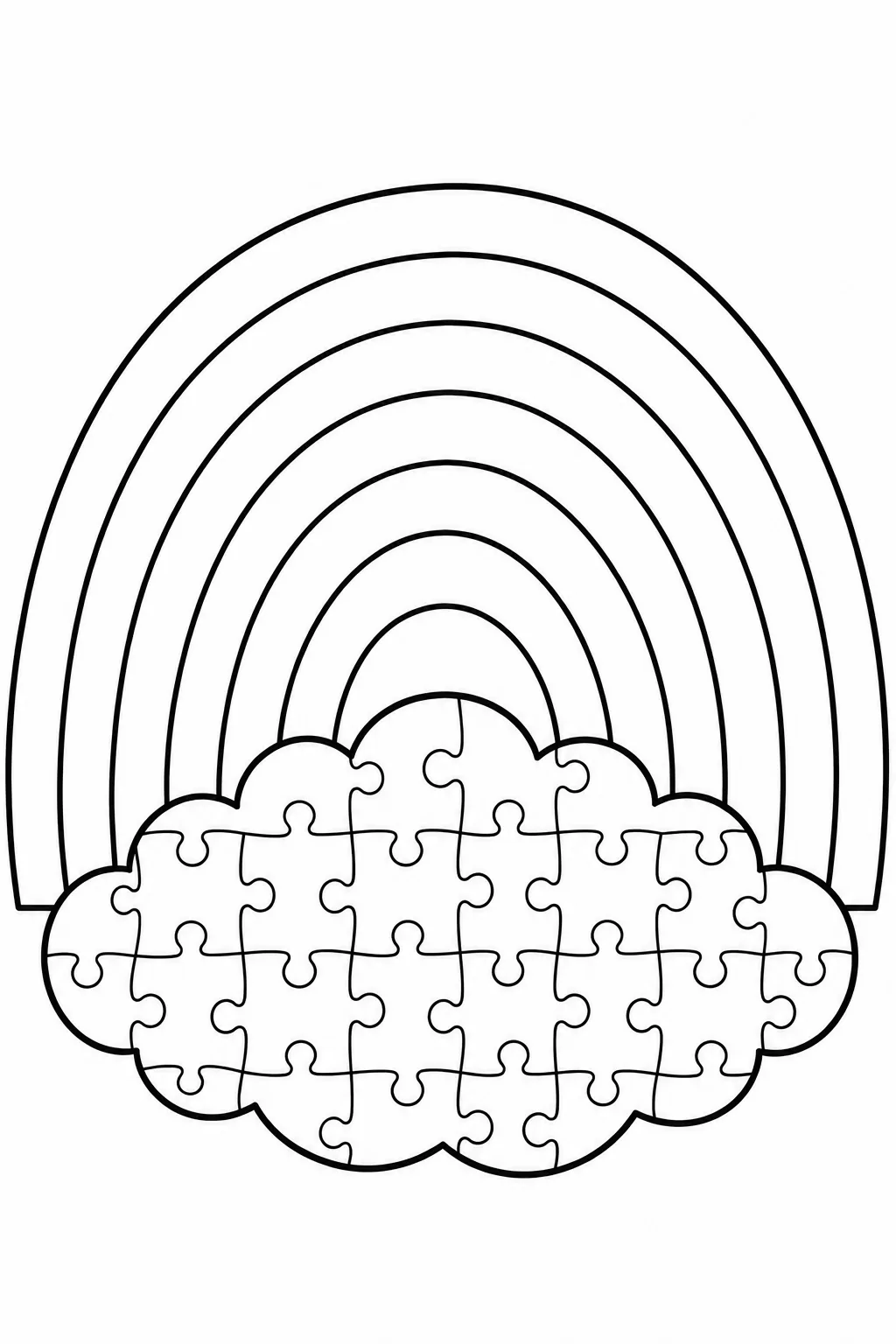 Rainbow page with a cloud made from interlocking puzzle pieces