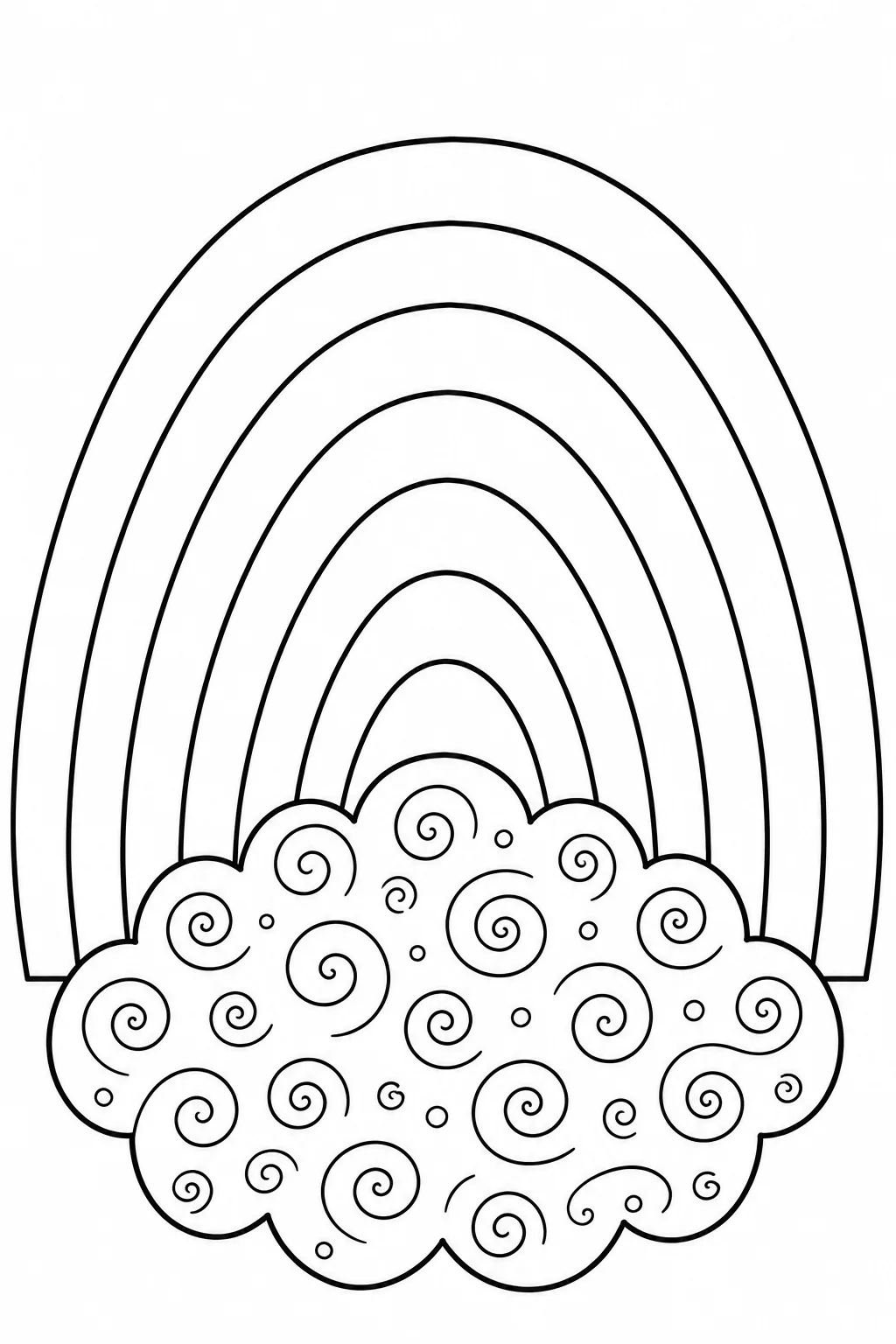 Rainbow page with a cloud filled with fun spiral and swirl patterns