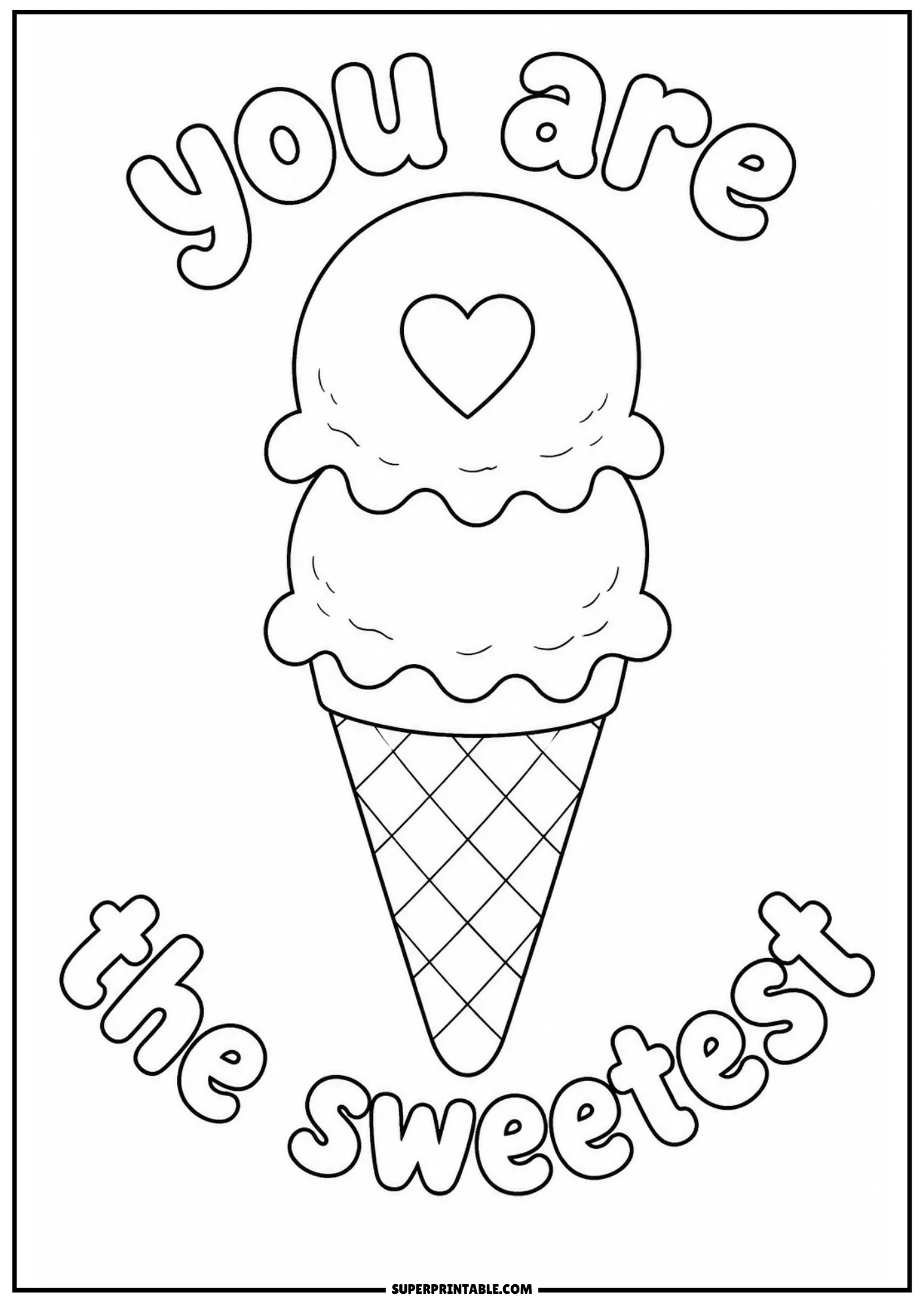 Ice cream coloring pages with raindrop patterns on two scoops and a waffle cone
