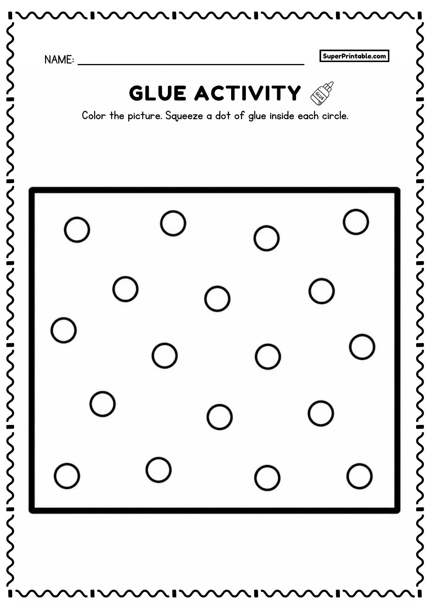 Wide rectangle filled with circles for a toddler and preschool glue activity