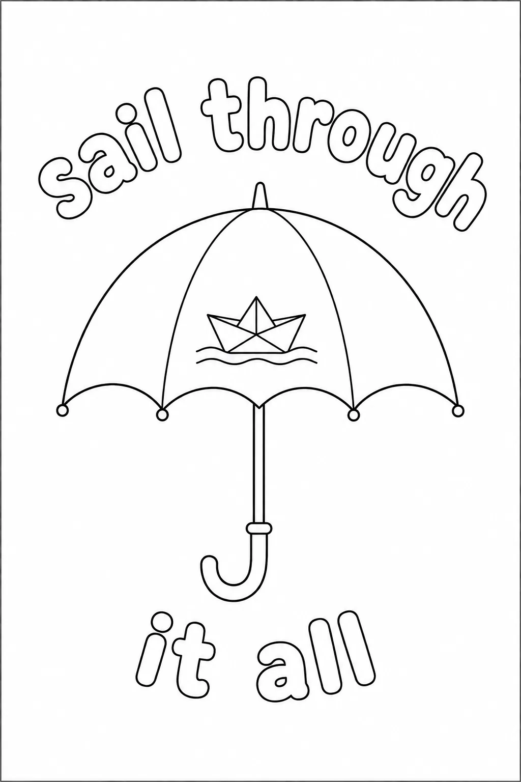 Paper boat floating on waves inside a parasol with sail text.