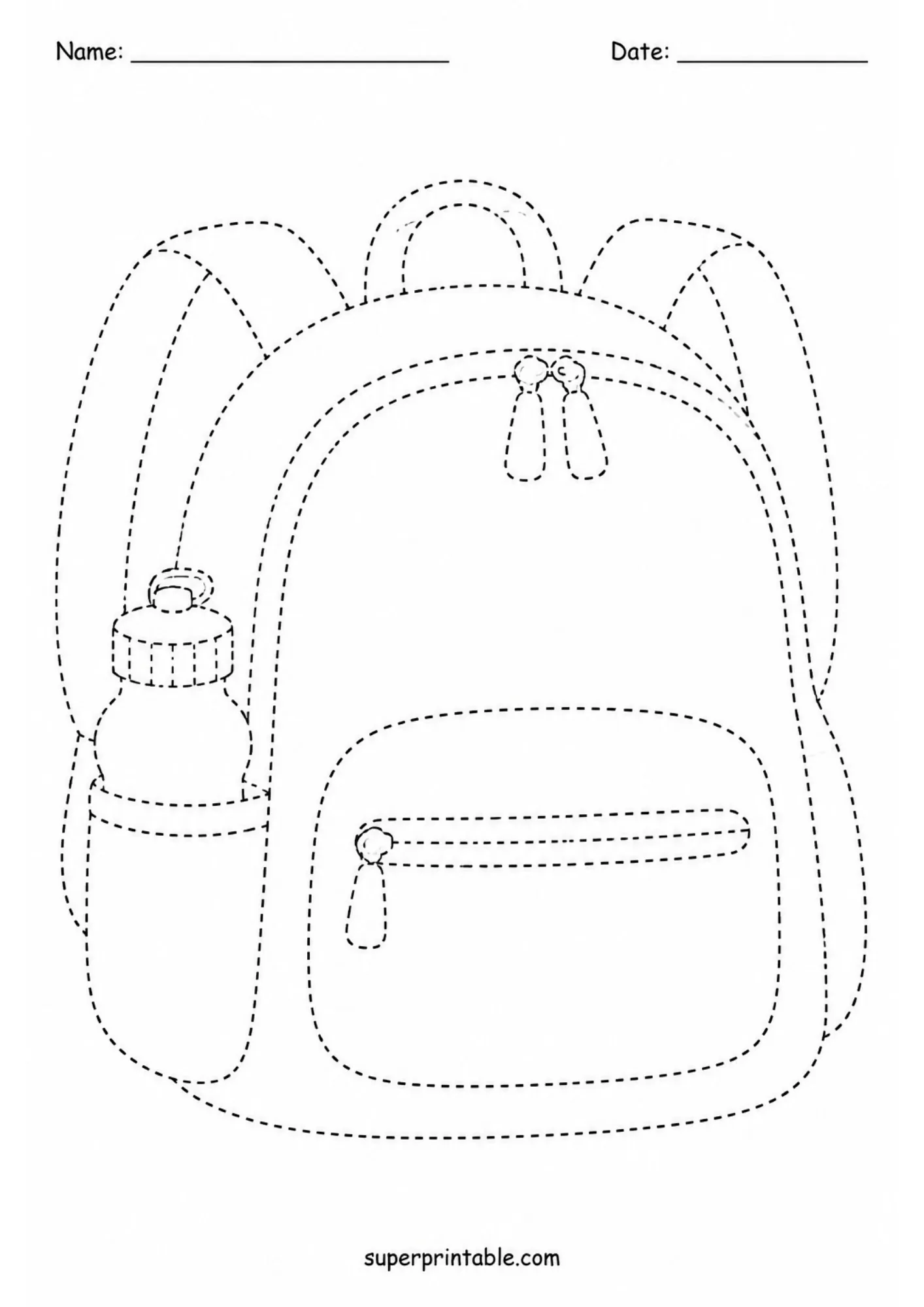 School days and classroom activity worksheets featuring a printable backpack tracing page for kids.