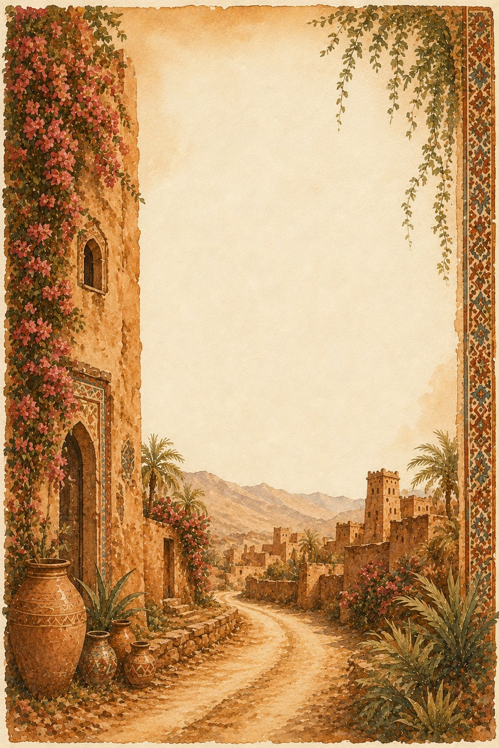 Moroccan Kasbah Village and Mountain Road Border Page