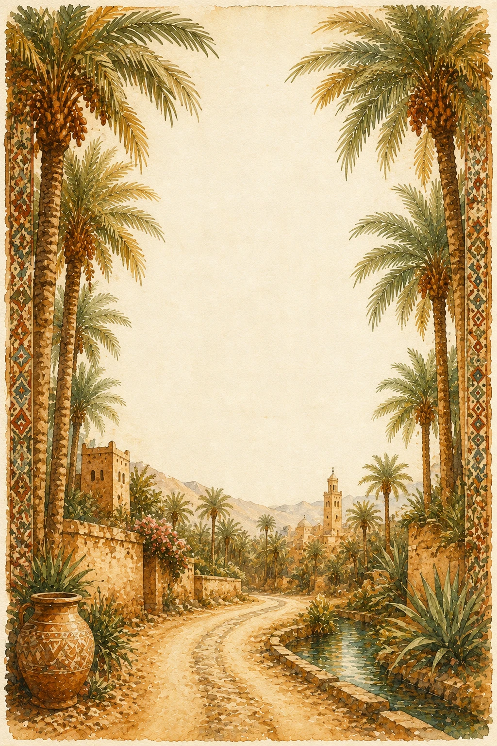 Moroccan Palm Oasis and Desert Road Border Page