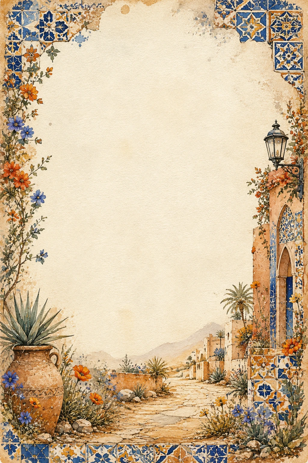 Moroccan Tile Arch and Desert Village Border Page
