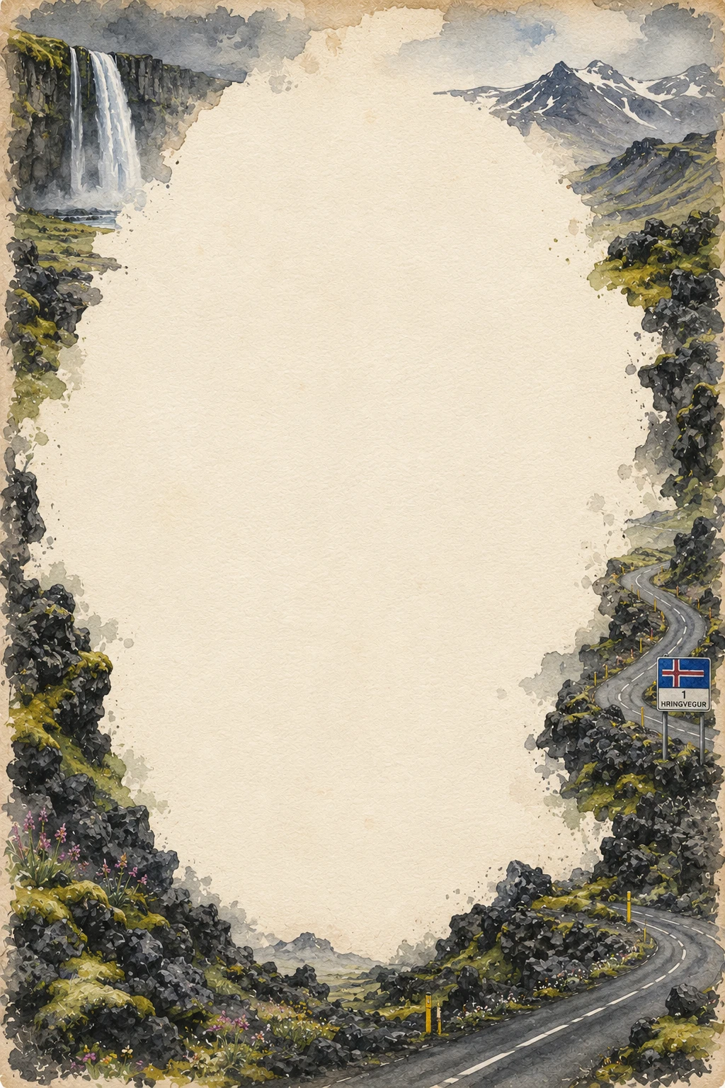 Icelandic Waterfall and Mountain Road Border Page