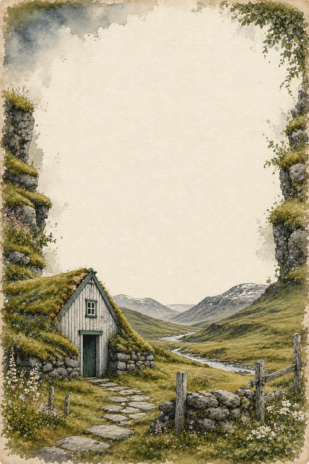 Icelandic Highland Cottage and Mountain Valley Border Page