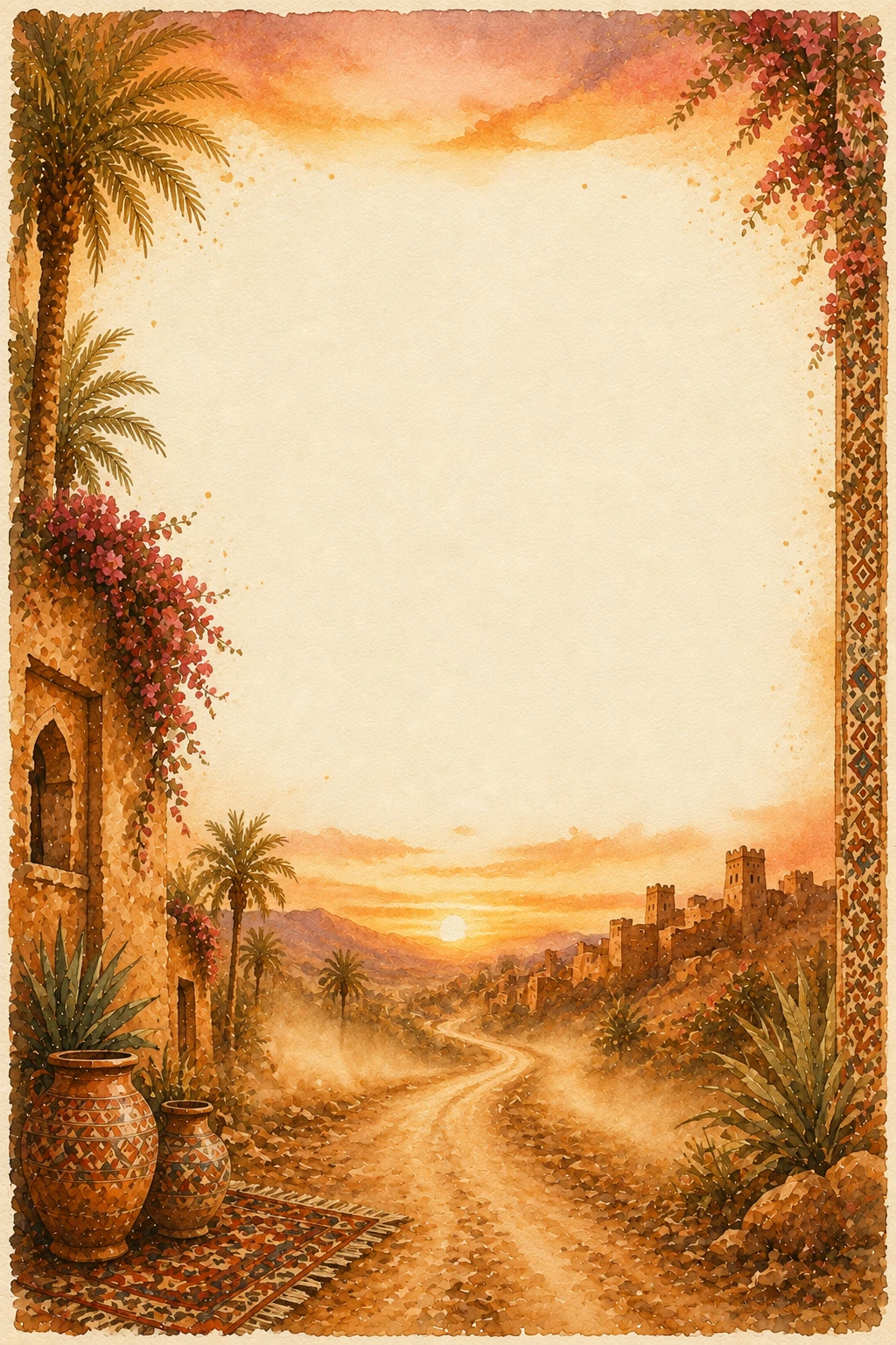 Moroccan Desert Road Sunset Border Page