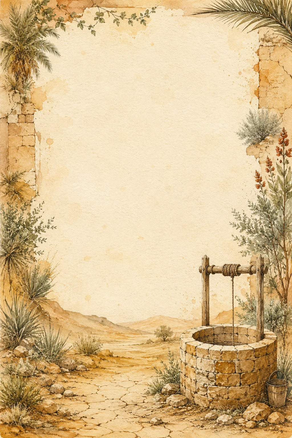 Moroccan Desert Well and Mountain Village Border Page