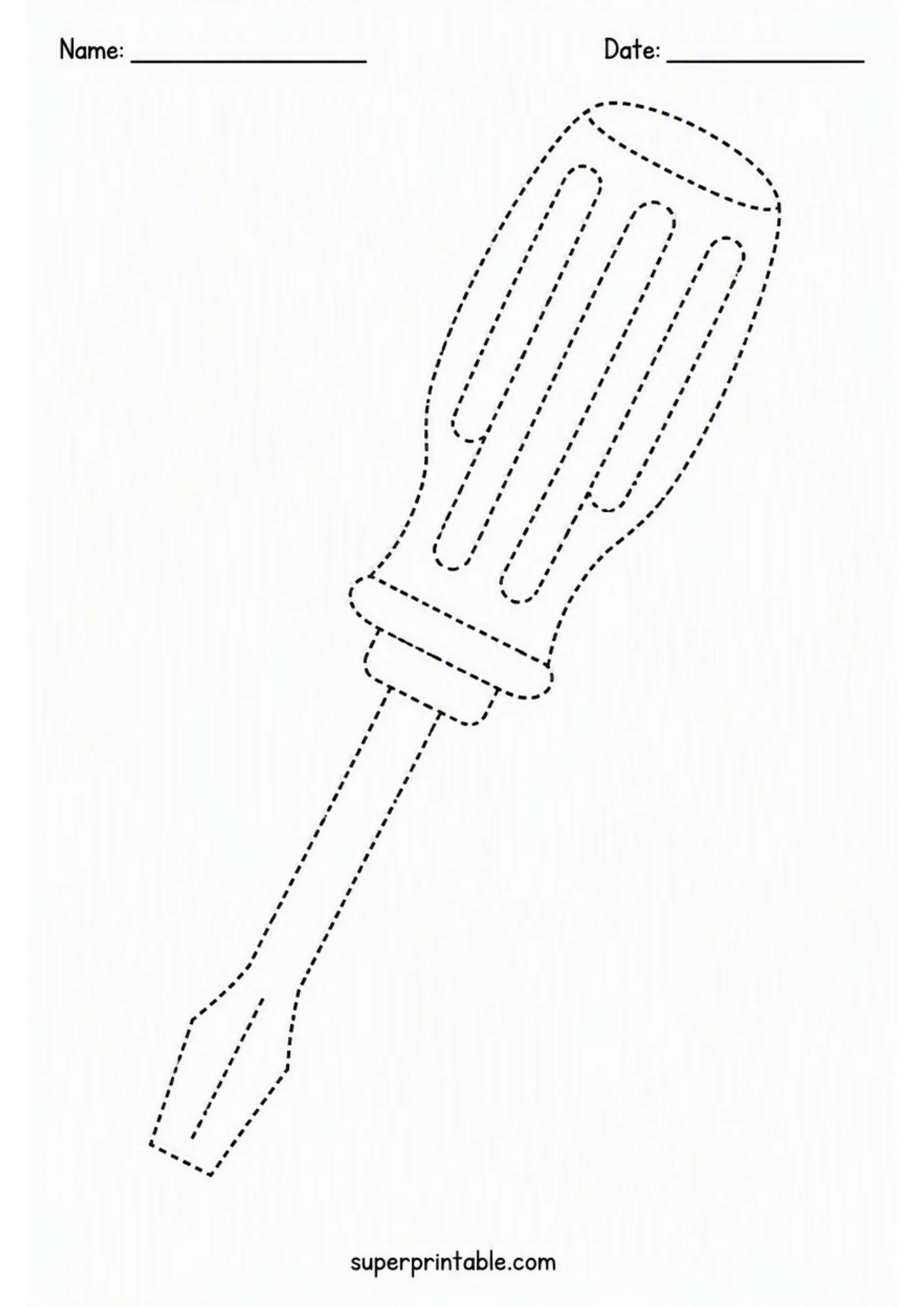 Simple screwdriver outline tracing page for early learning fine motor practice.