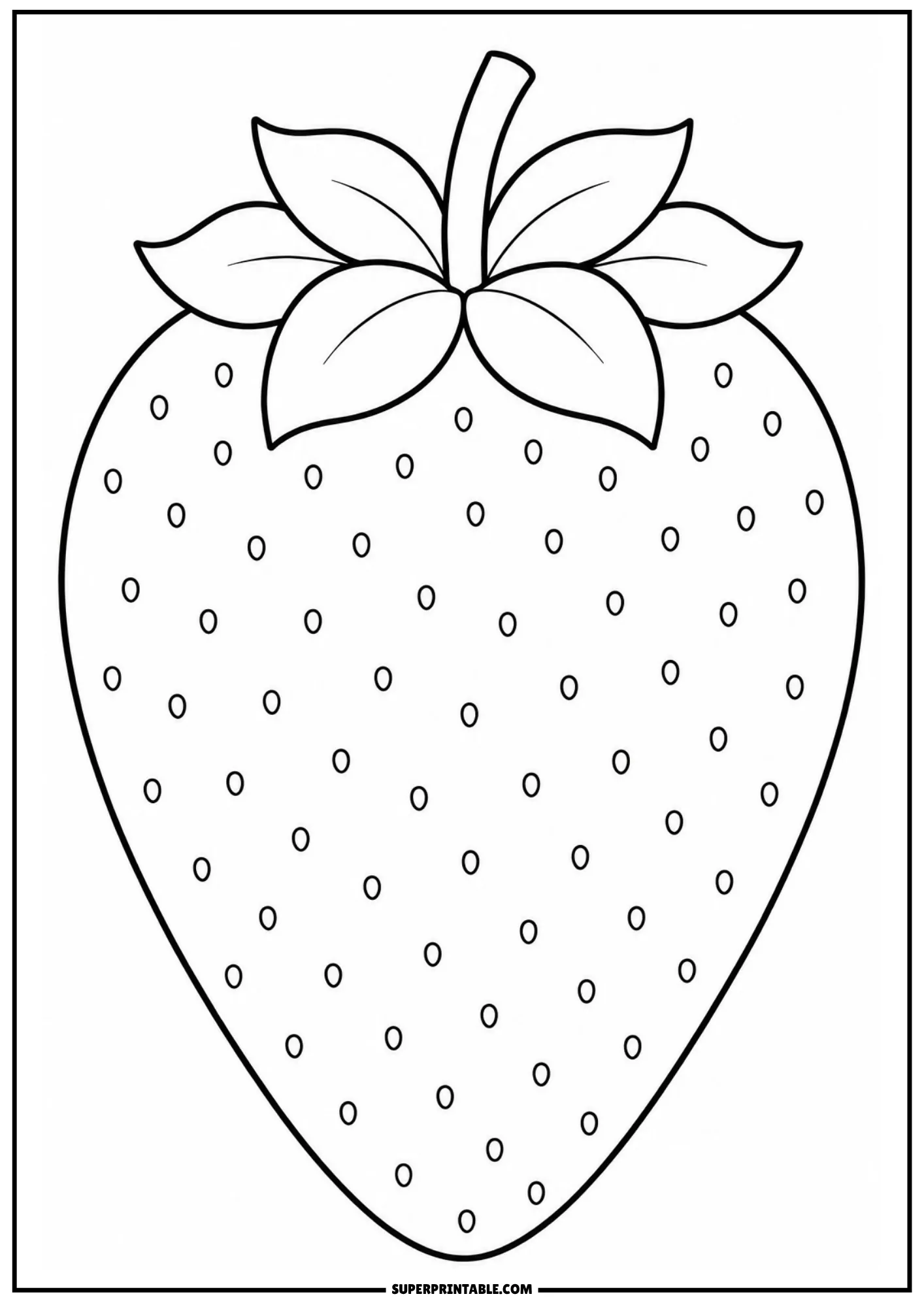 Classic large strawberry fruit outline template for easy coloring activities.