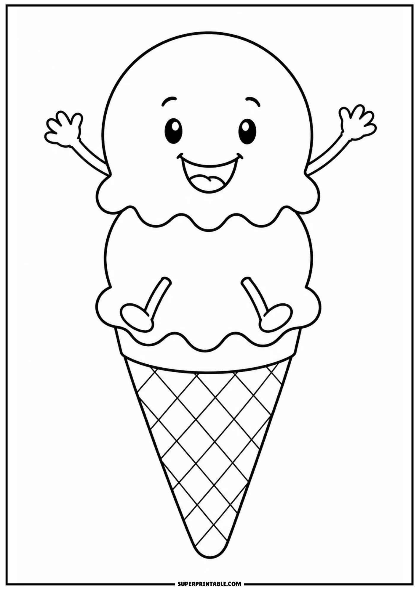 Ice cream cone with singing bird and cheerful summer lettering for kids