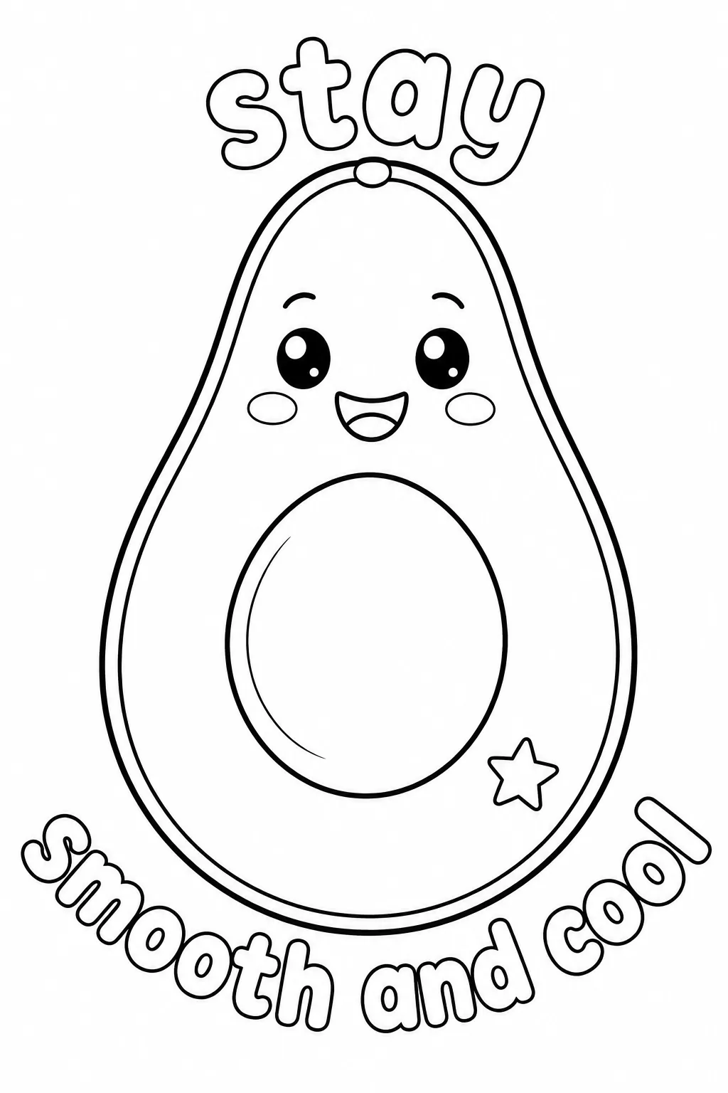 Smiling avocado character with a star and stay smooth and cool text.