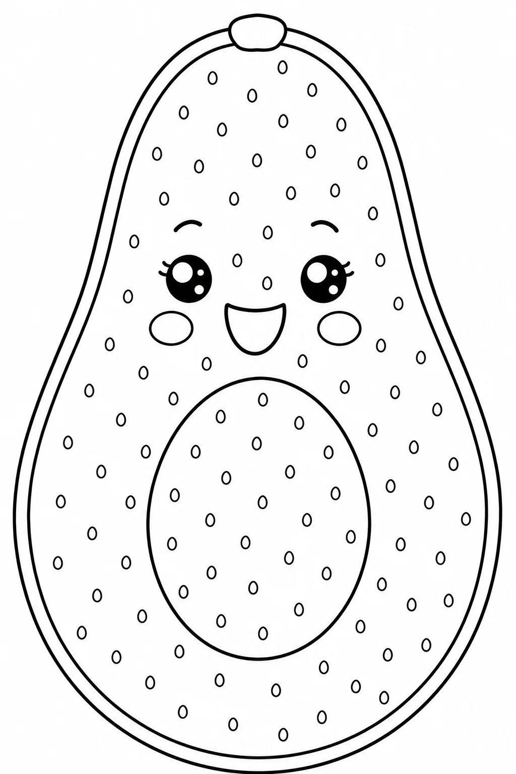 Friendly avocado character decorated with simple speckles and dots.