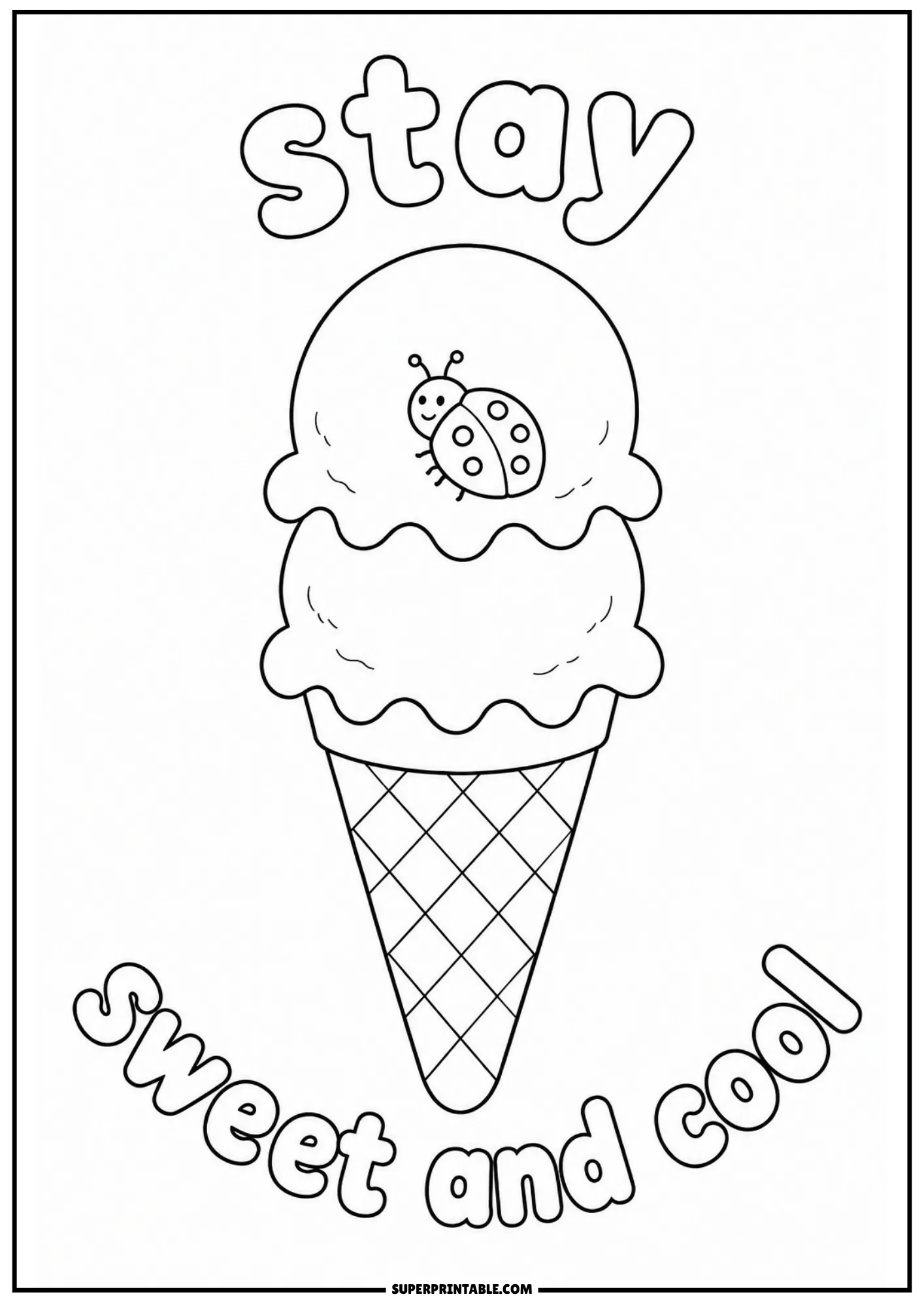 Spiral patterned ice cream cone with large and small curls for coloring