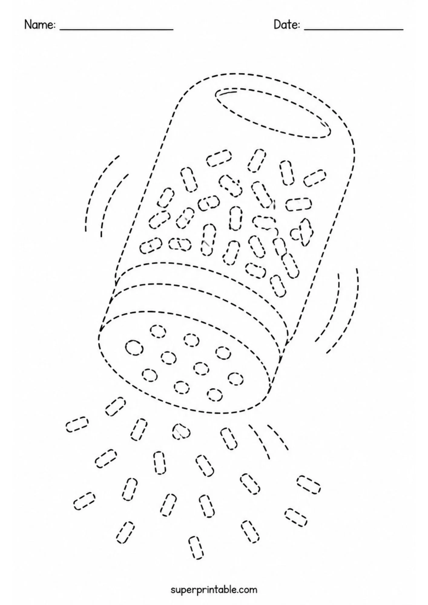 Line tracing sheet of a sprinkle shaker jar pouring sprinkles in mid-air.