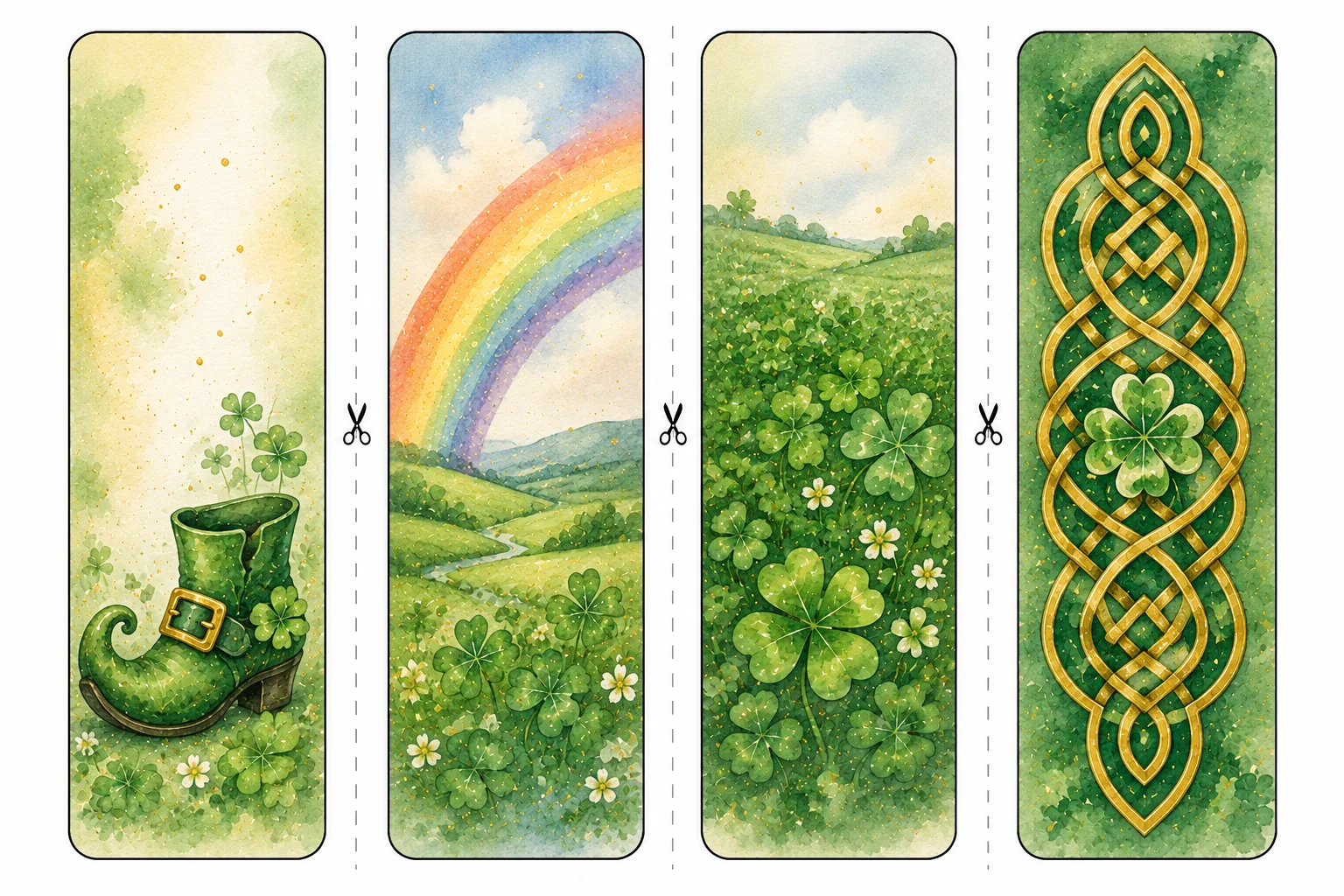 Printable St. Patrick's Day bookmarks sheet 3, leprechaun shoe and celtic knot