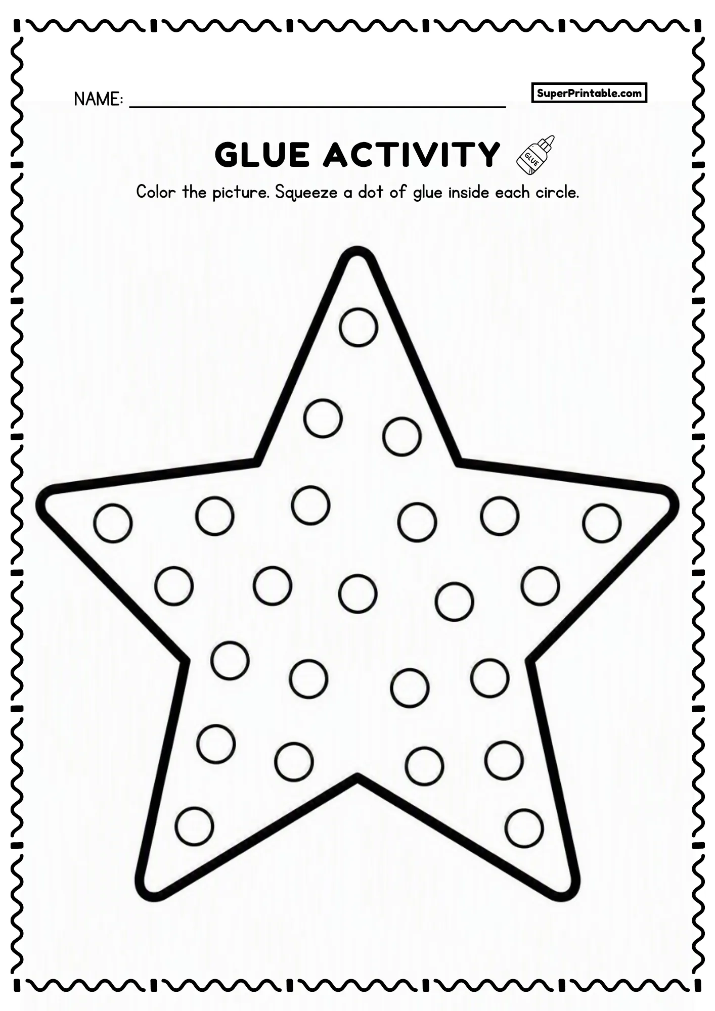 Large star shape with empty circles for a preschool dot glue activity