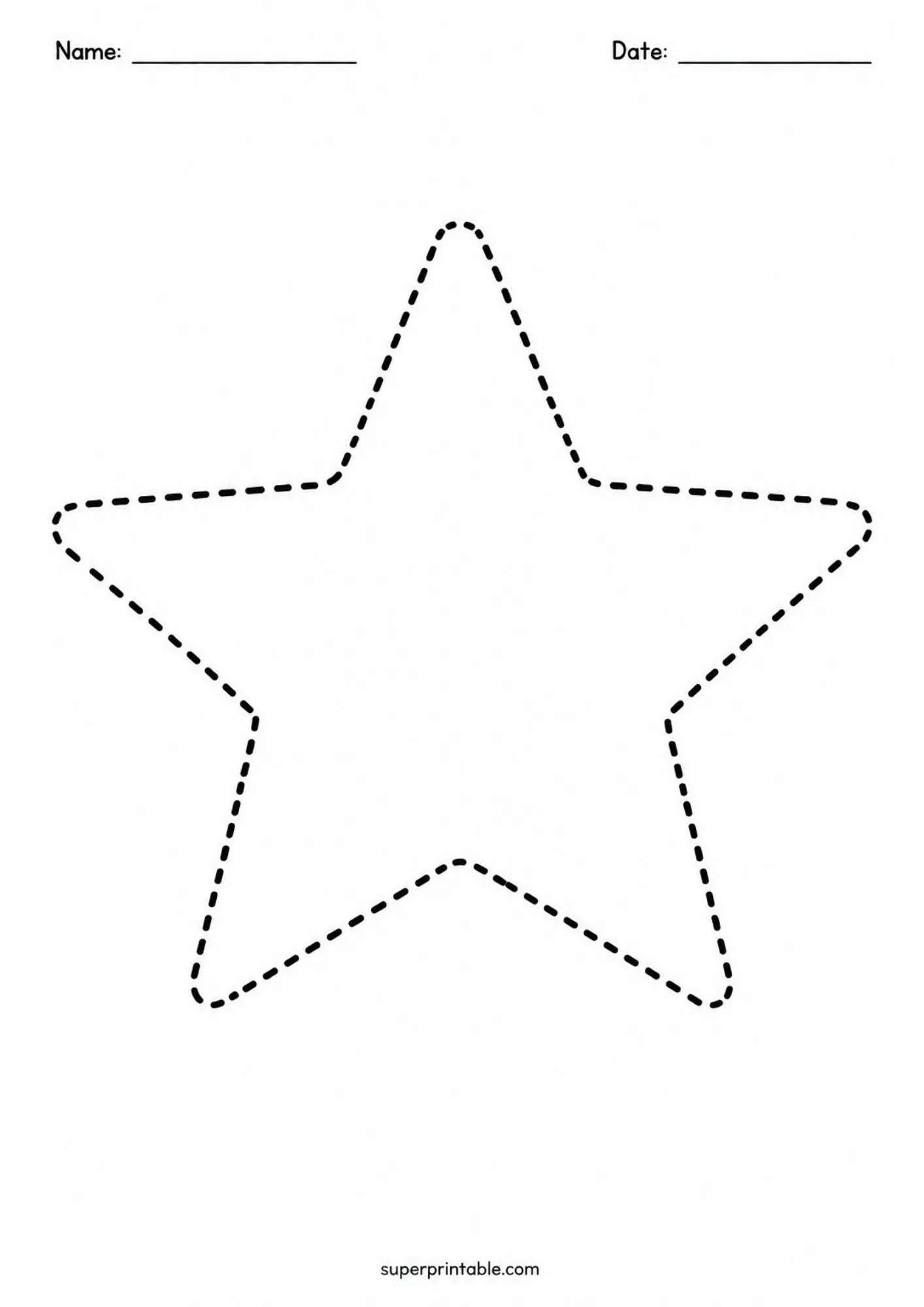 Free printable star outline using dashed lines for kids.
