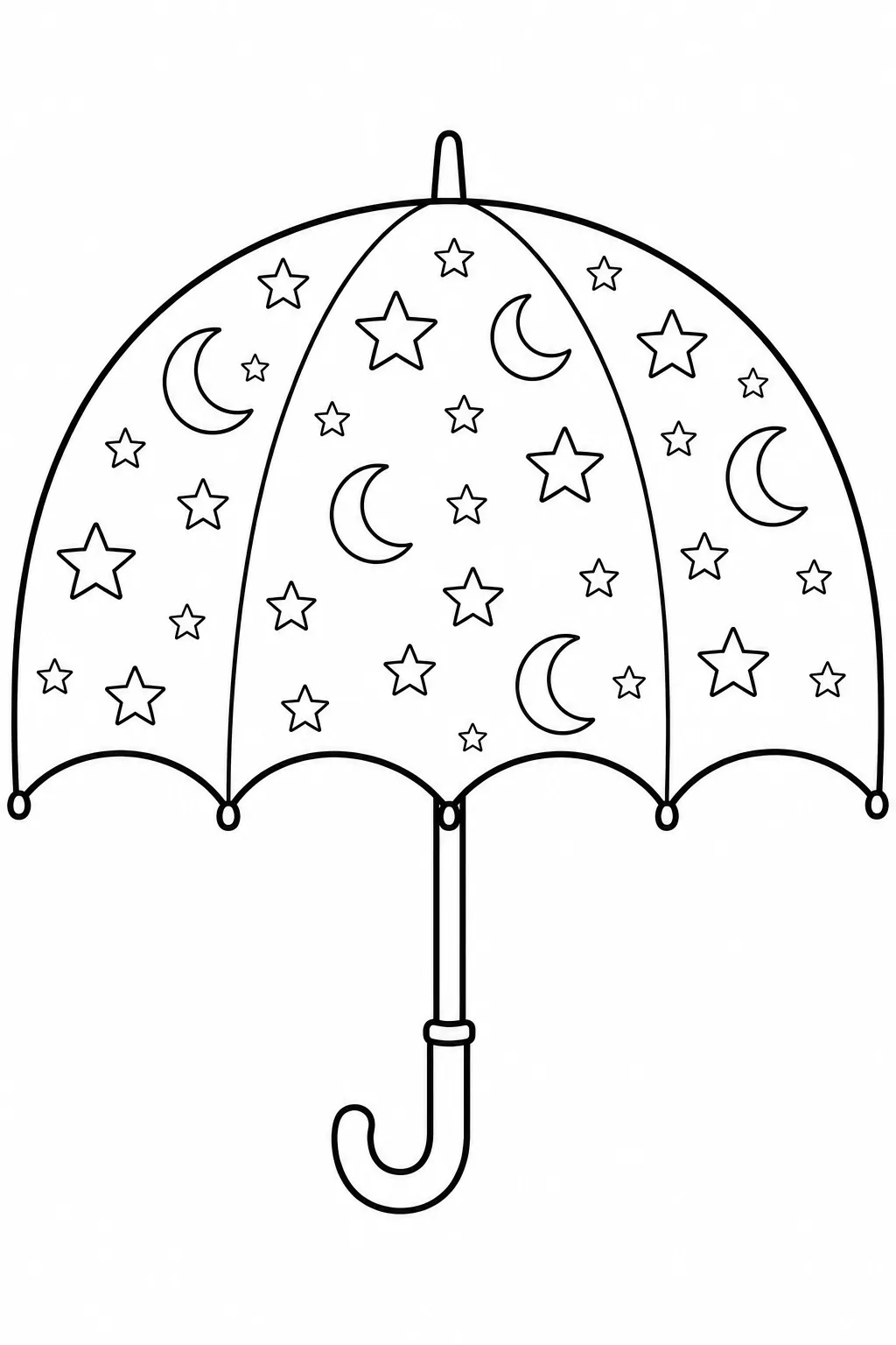 Night sky pattern with scattered stars and moons on a rain shade.