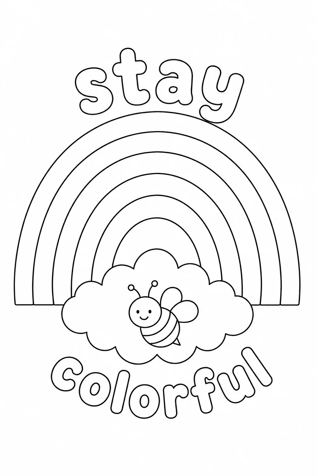 Stay Colorful rainbow page featuring a cheerful ladybug in the cloud