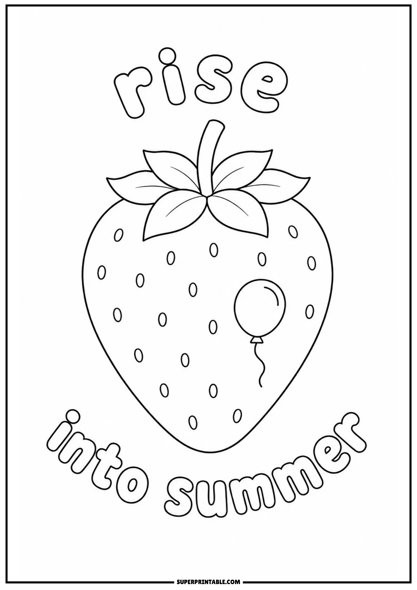 Simple strawberry fruit line art featuring a small floating balloon for coloring fun.