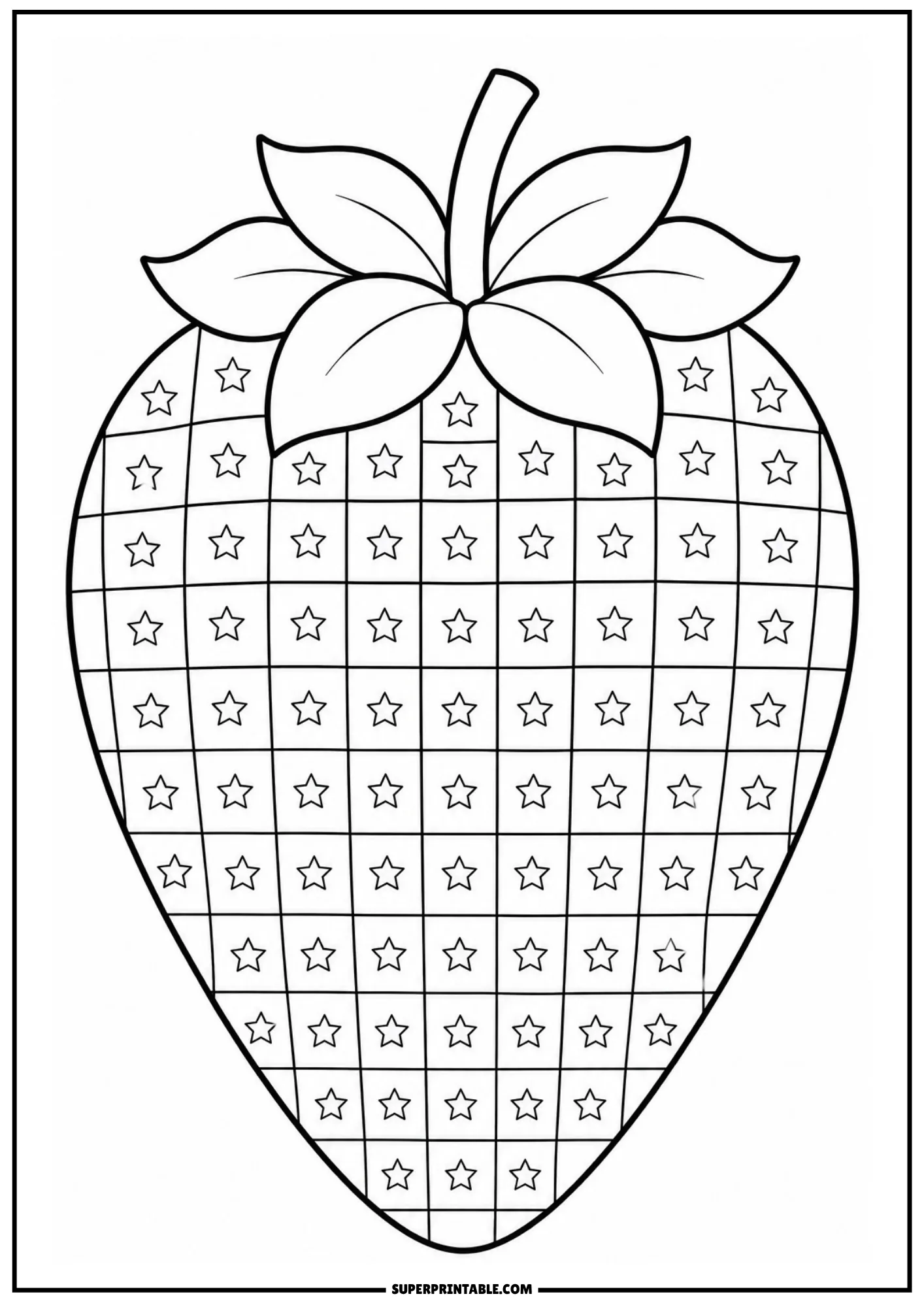 Geometric grid filled with tiny stars inside a large strawberry outline sheet.