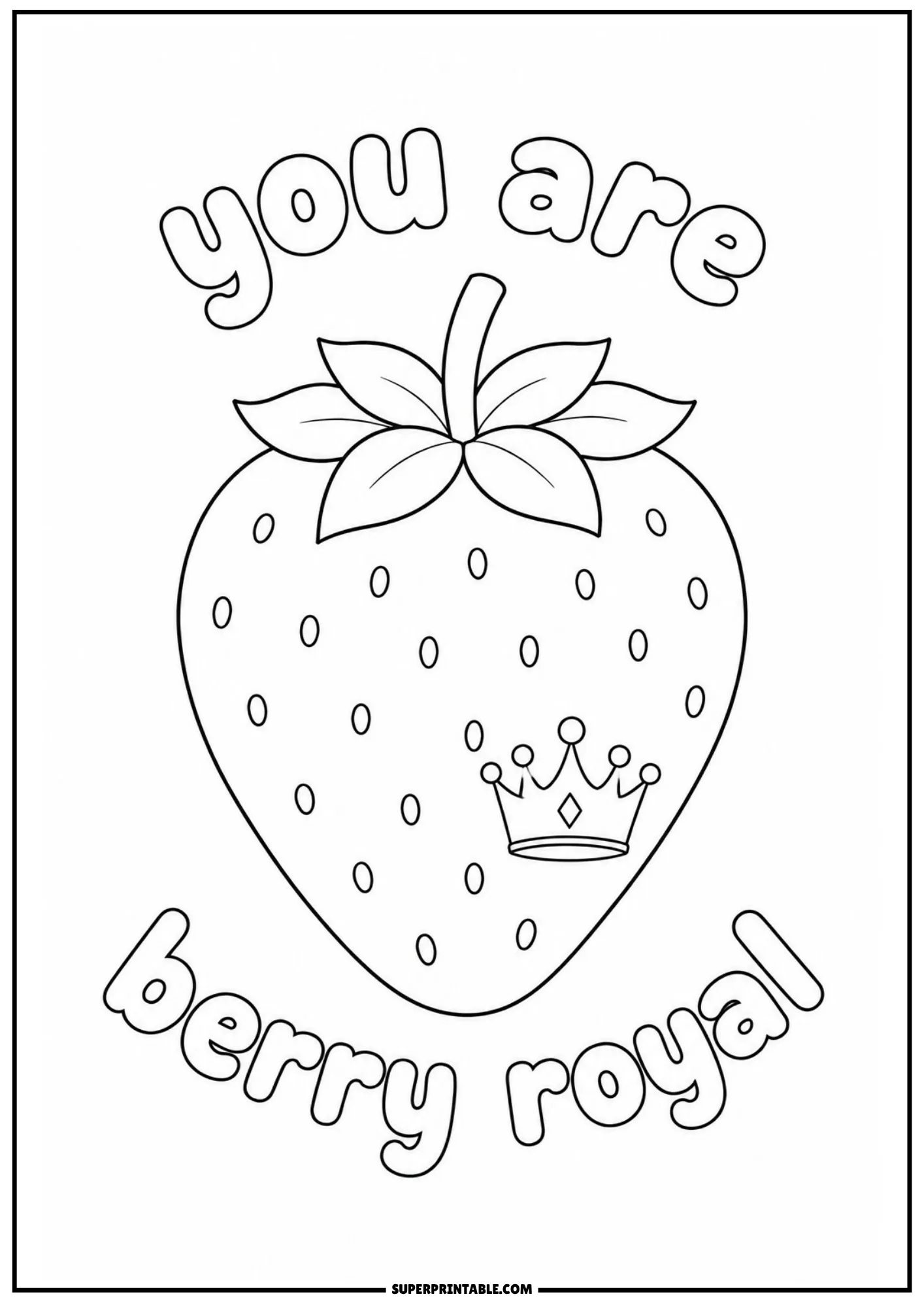 Royal themed strawberry illustration with a small crown emblem for coloring.