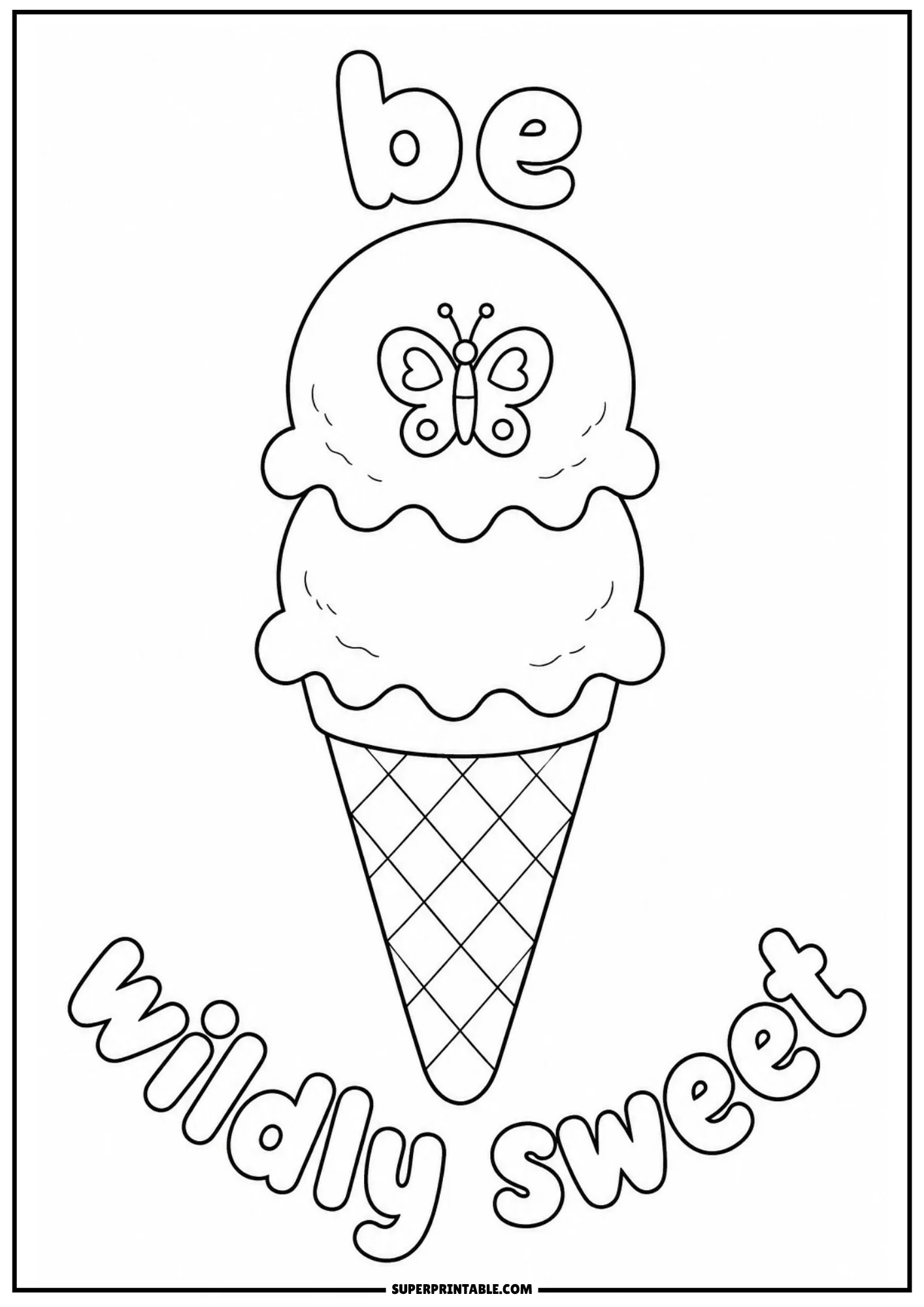 Striped ice cream cone with dotted scoops and simple patterns for children