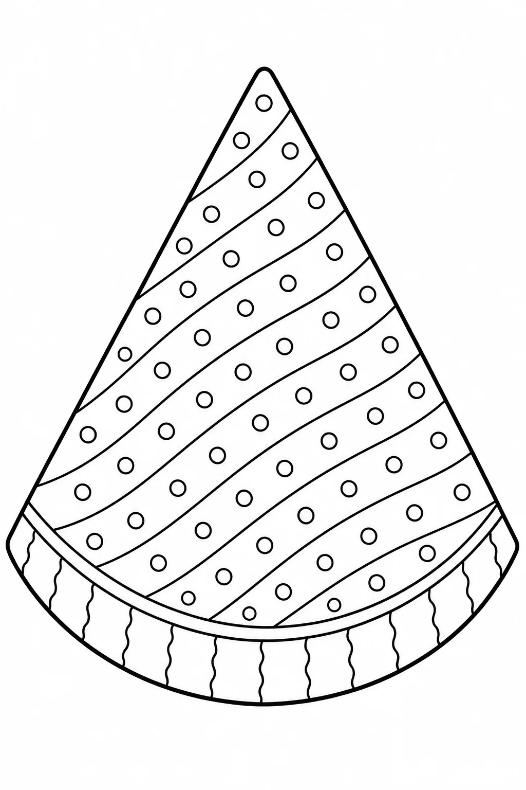 Diagonal stripes containing polka dots pattern on a watermelon slice coloring page.